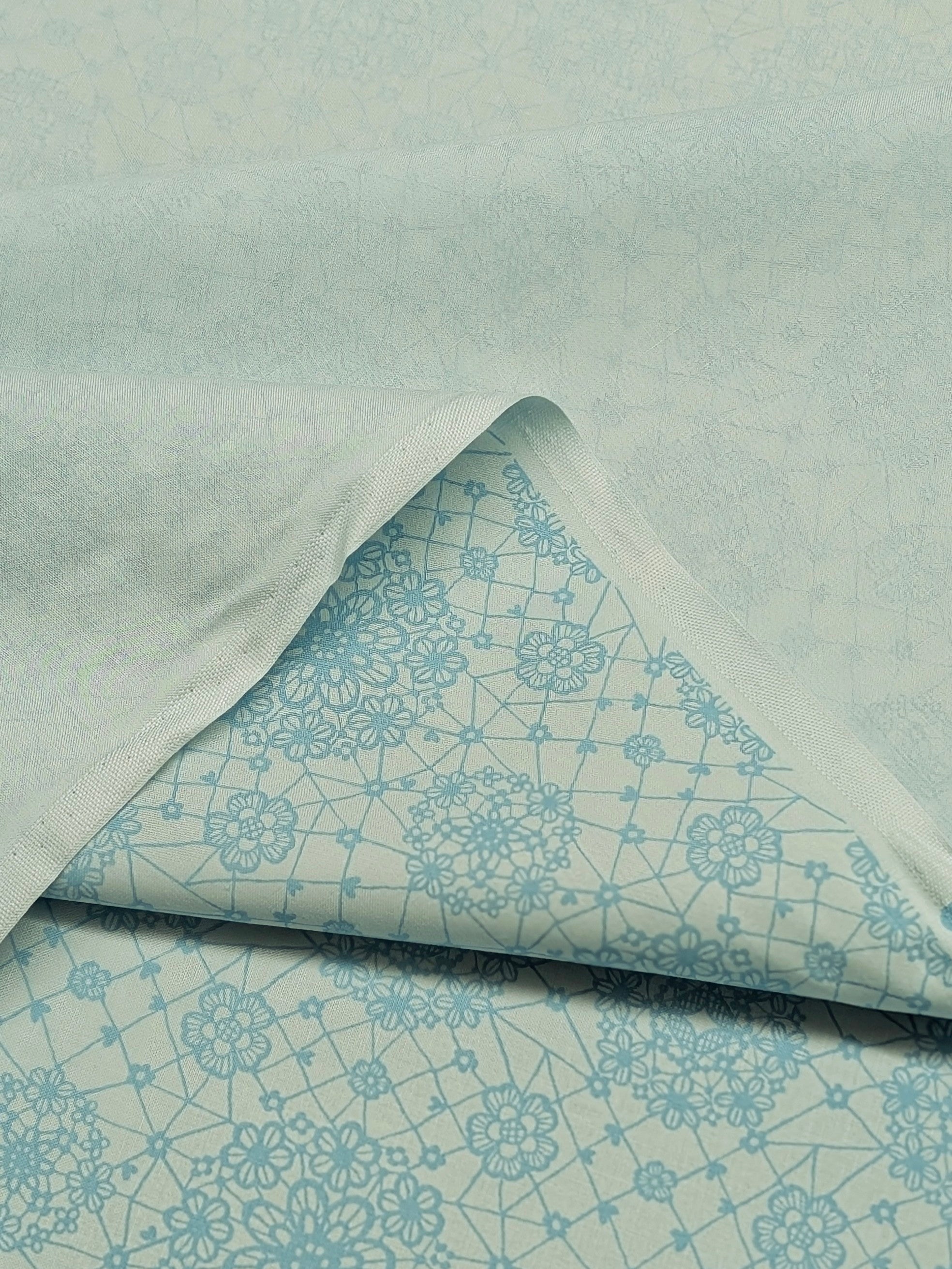 Yuwa - Floral Lace Print Cotton Fabric - Teal