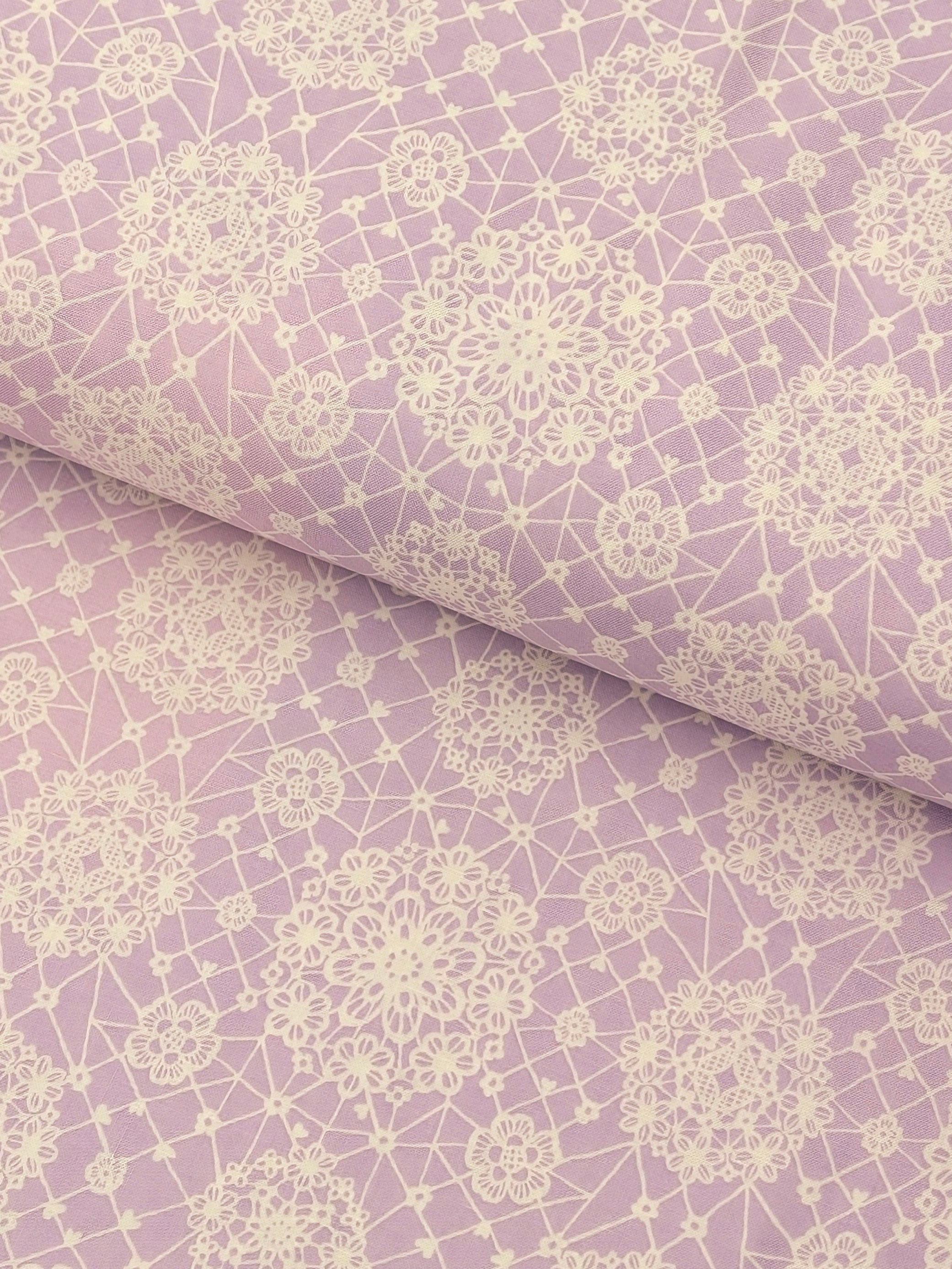 Yuwa - Floral Lace Print Cotton Fabric - Lavender