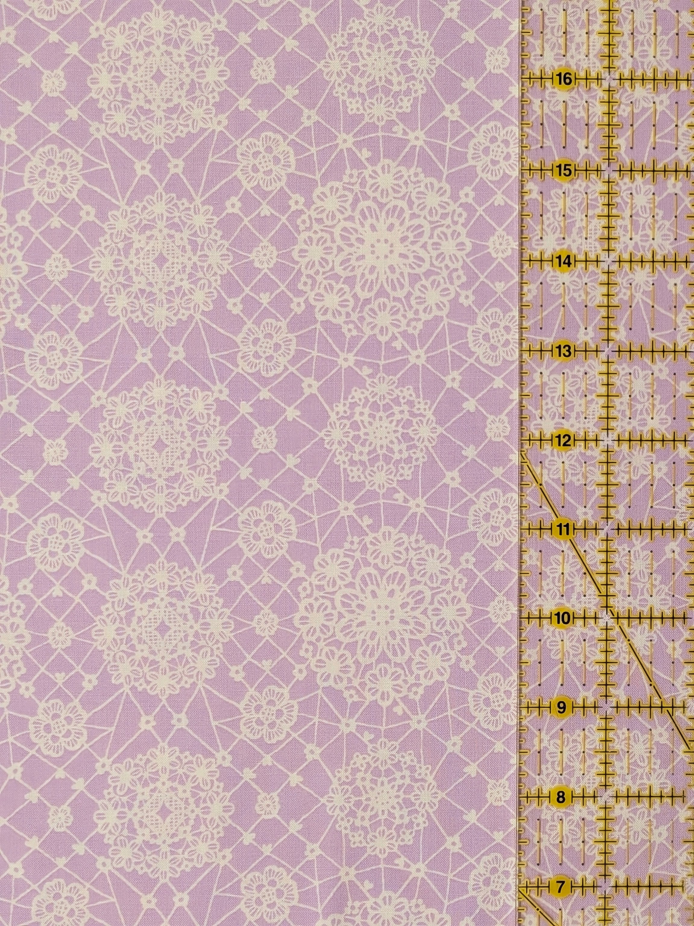 Yuwa - Floral Lace Print Cotton Fabric - Lavender