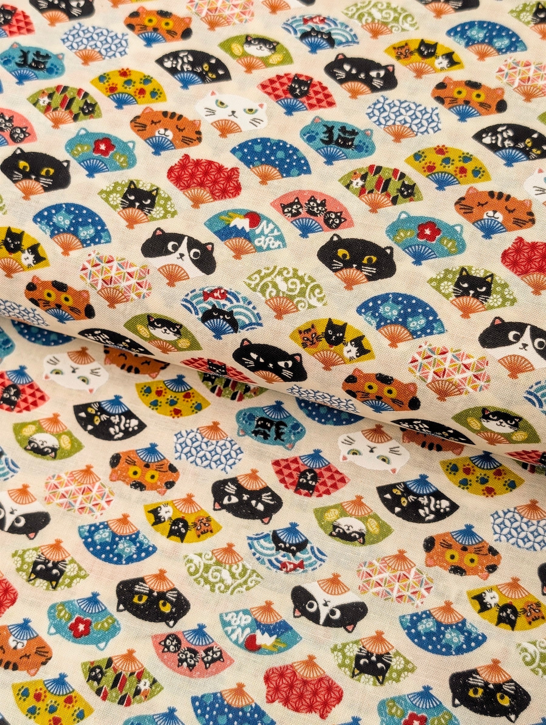 CoCo - Neko Fans Cotton Sheeting Fabric - Beige
