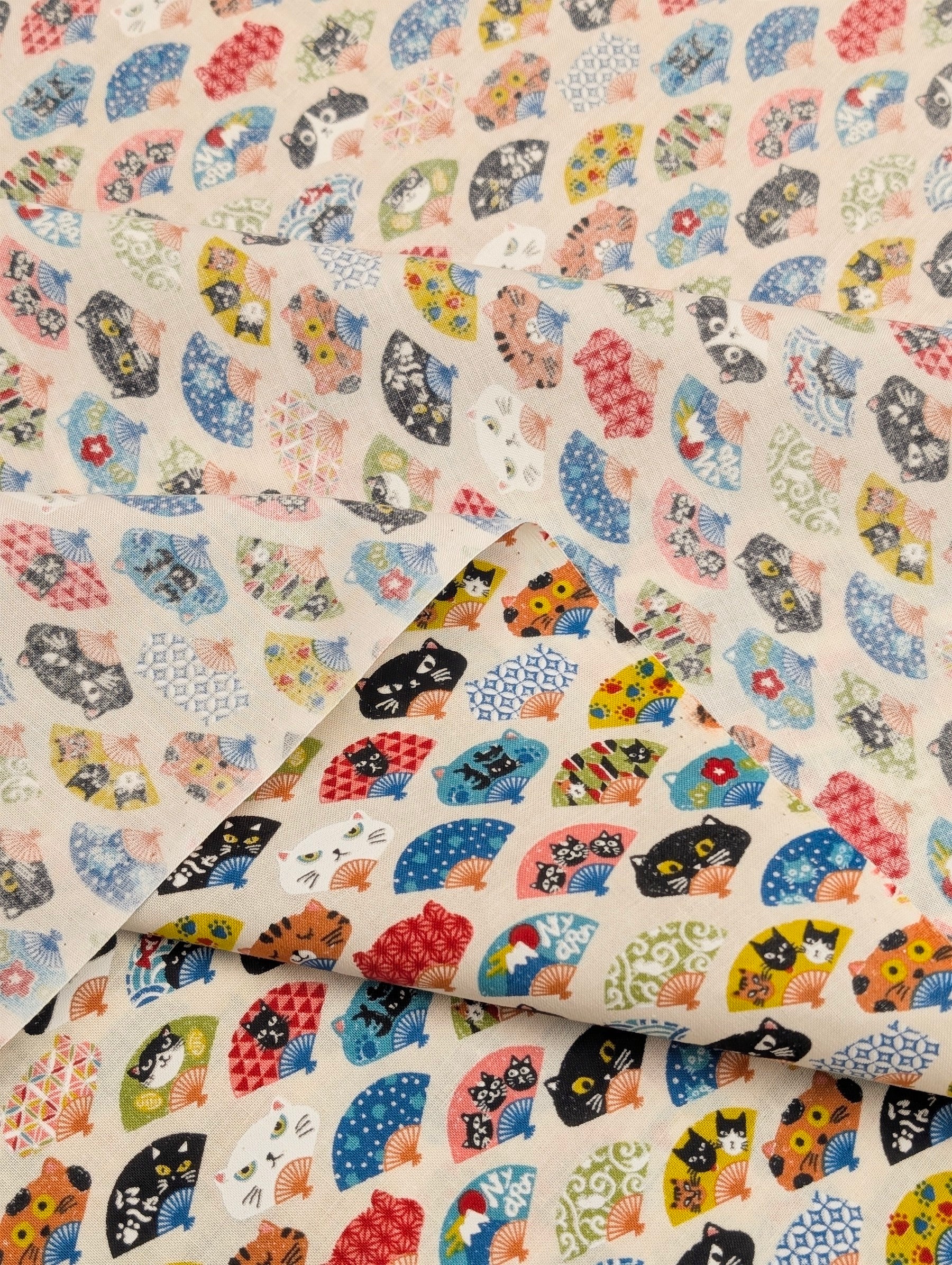 CoCo - Neko Fans Cotton Sheeting Fabric - Beige