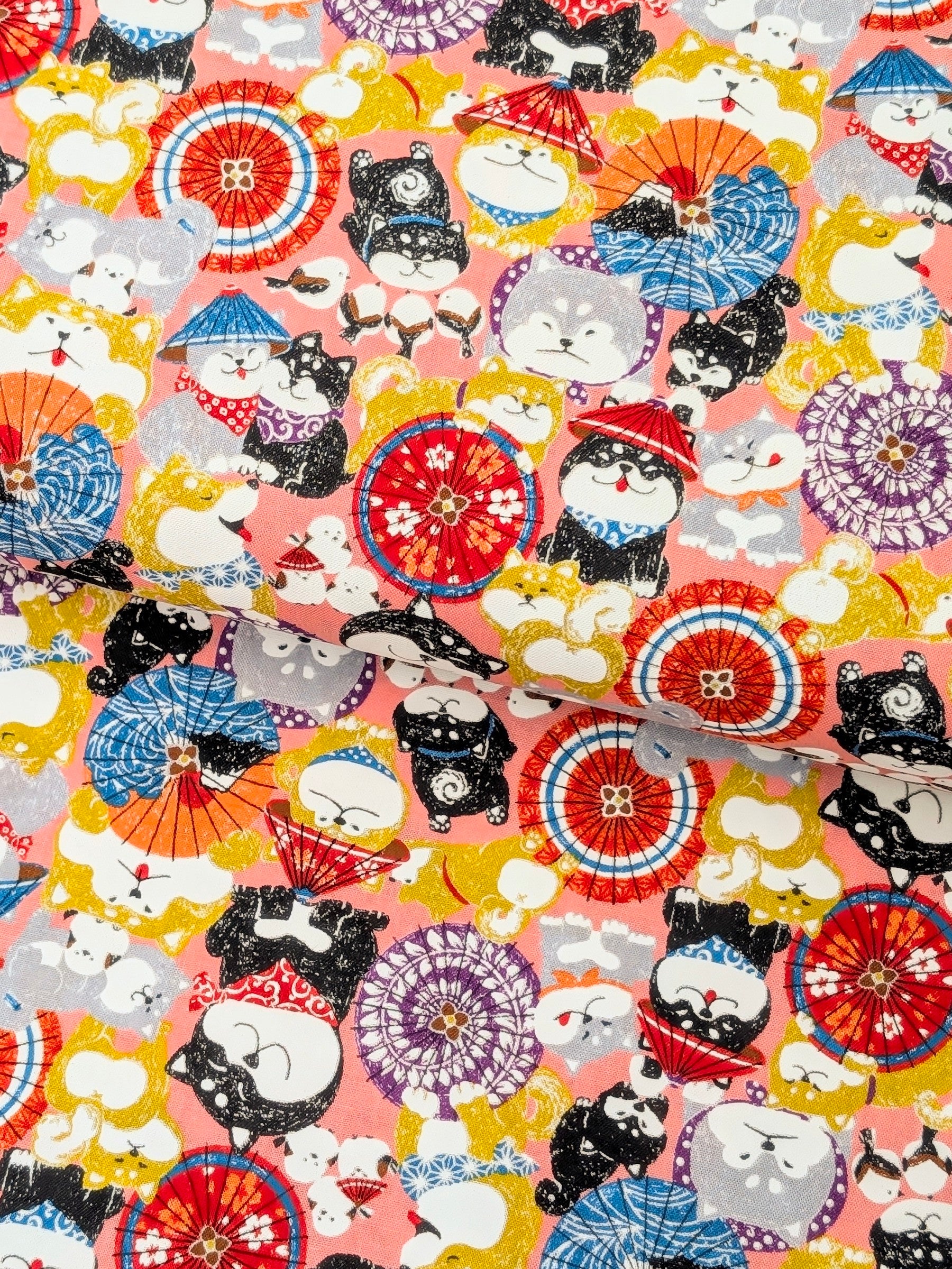 CoCo - Shiba & Parasols Cotton Sheeting Fabric - Pink
