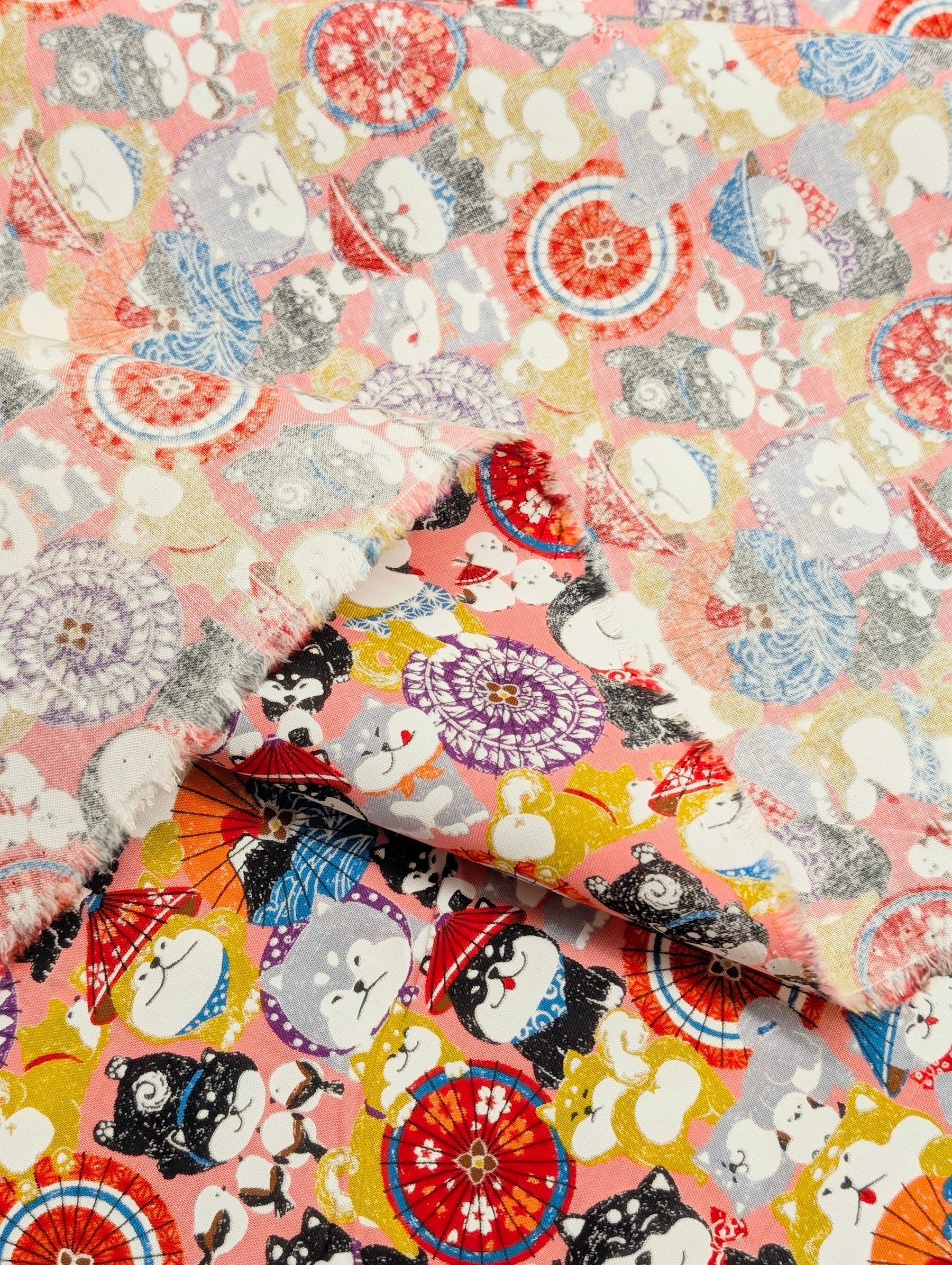CoCo - Shiba & Parasols Cotton Sheeting Fabric - Pink
