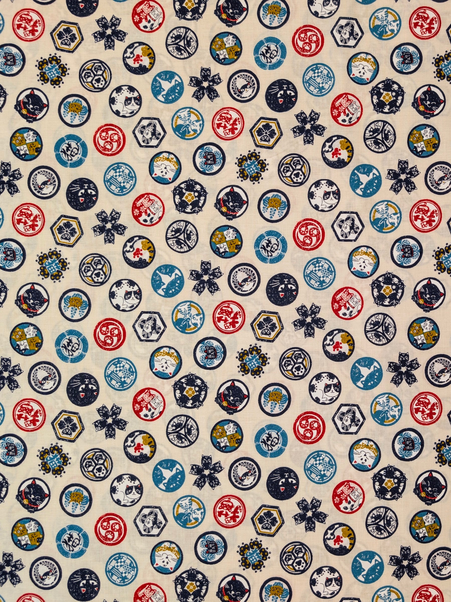CoCo - Cat Crests Cotton Sheeting Fabric - Beige