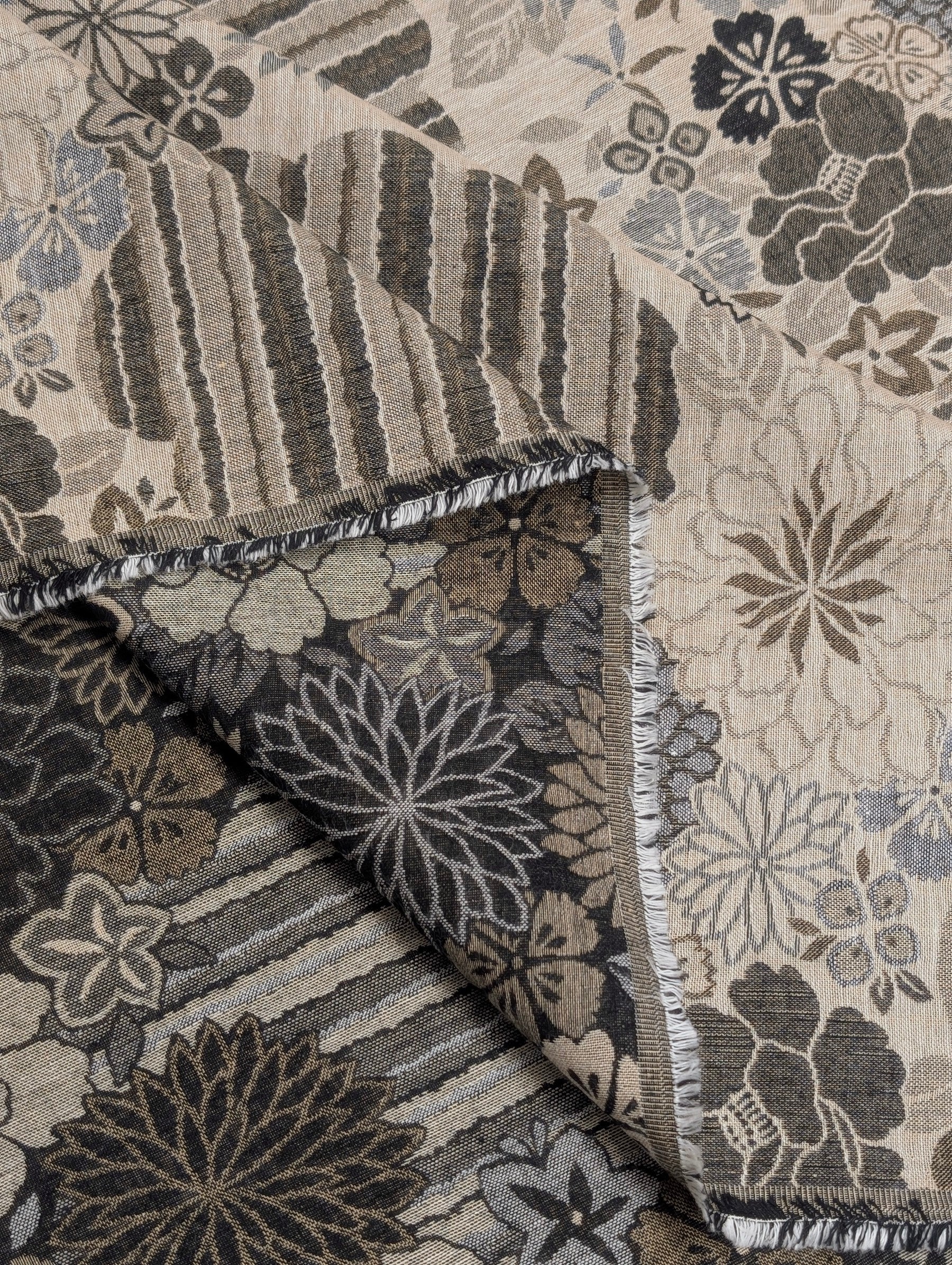 Kobayashi - Floral Blooms with Stripes Double Sided Jacquard Cotton Fabric
