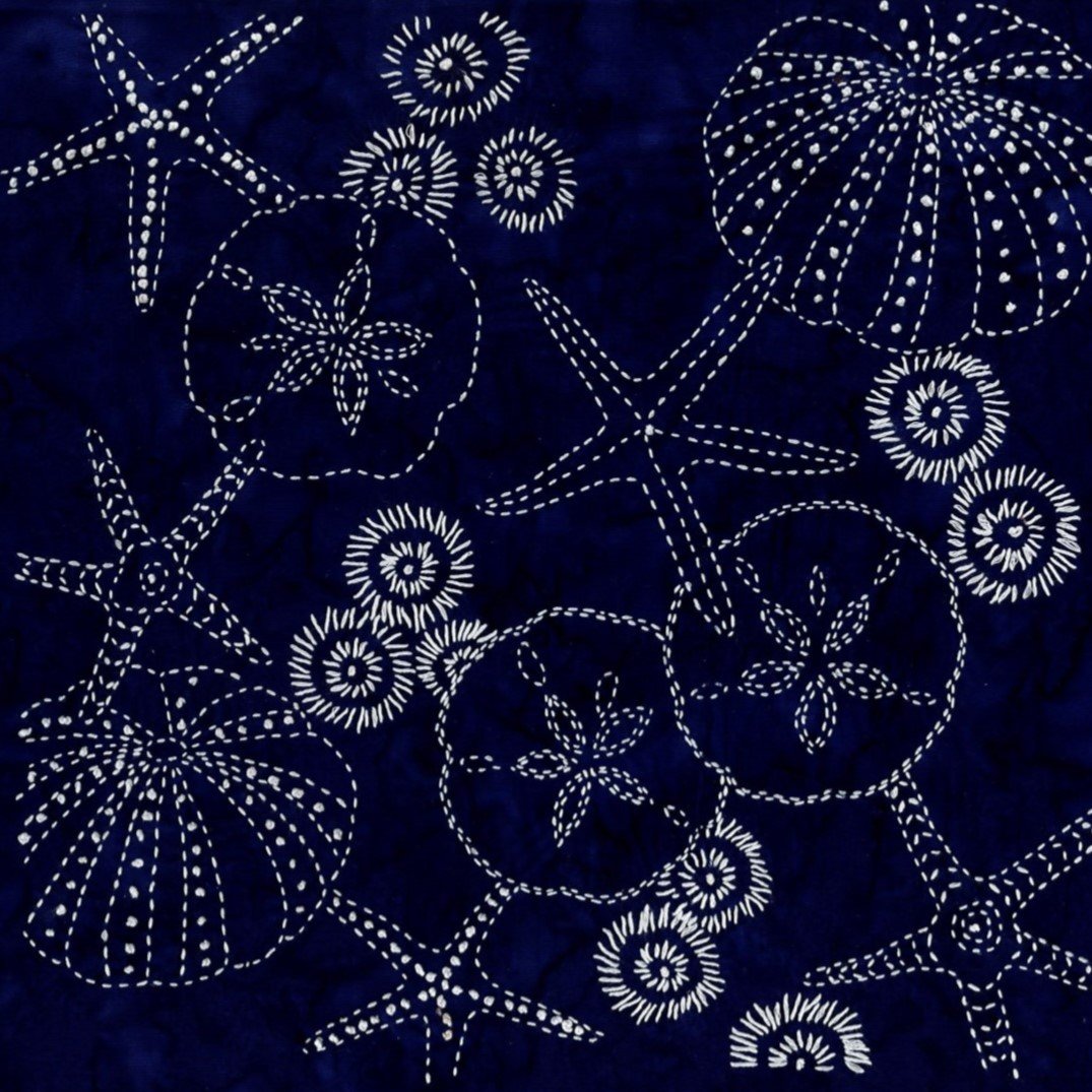 Sylvia Pippen - Scattered Shells #2 Pre-Printed Ocean Sashiko Sampler - Indigo Batik