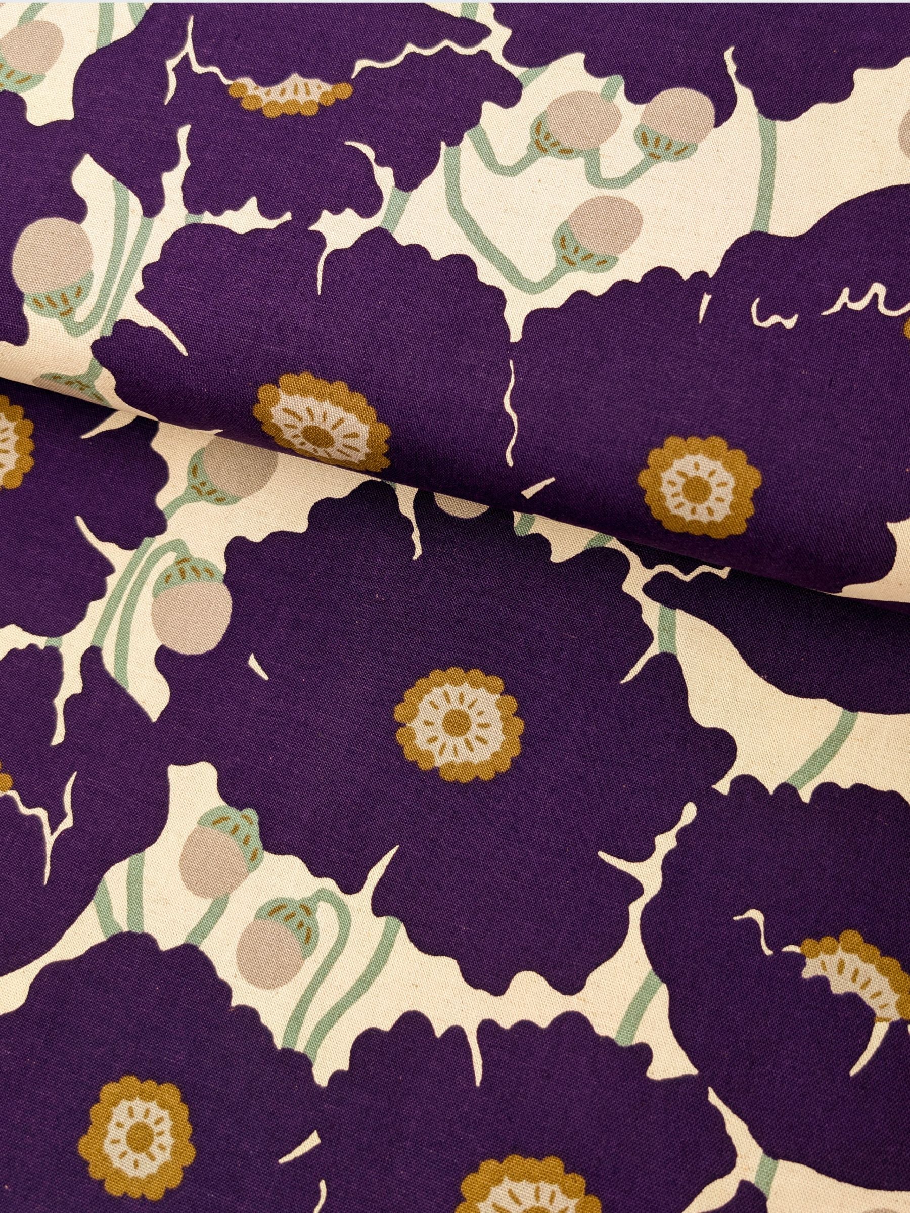 Kobayashi - Giant Scandinavian Poppies Cotton Linen Light Canvas Fabric - Purple