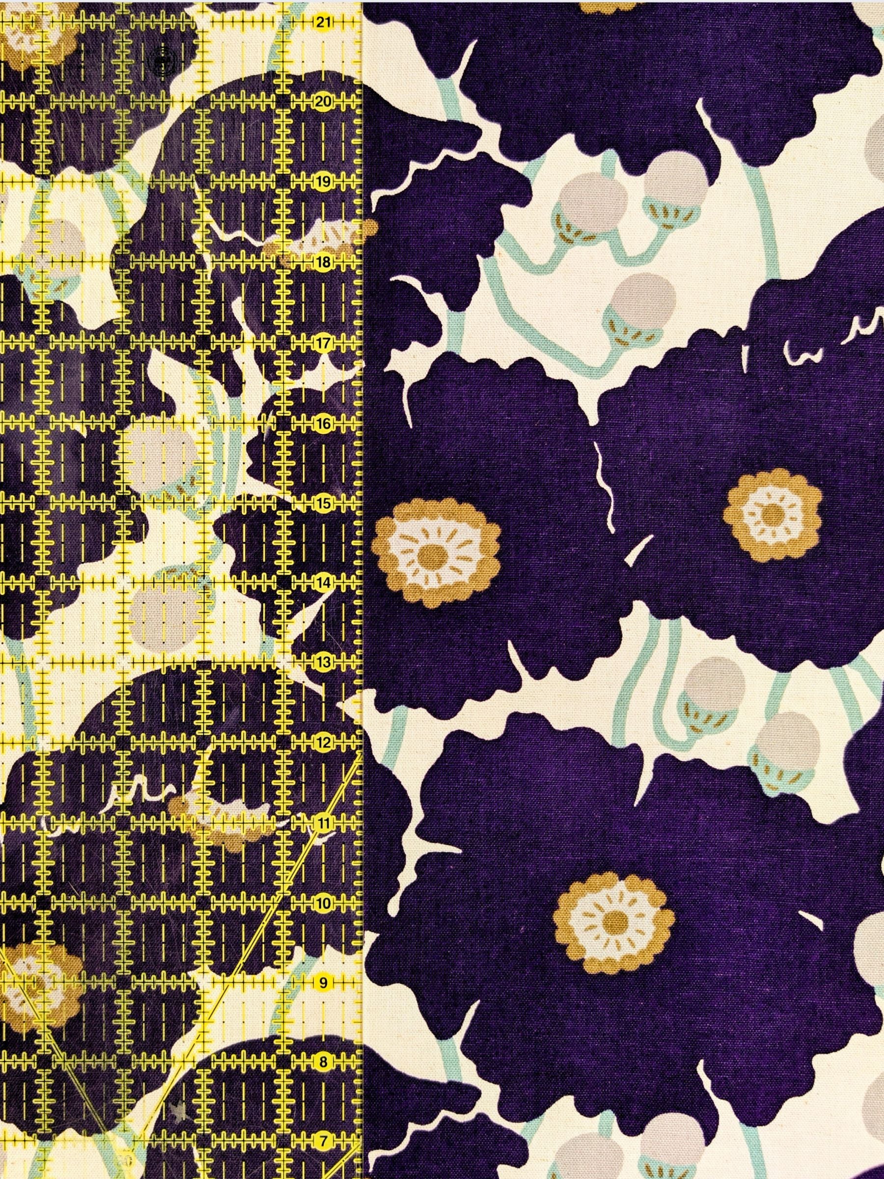 Kobayashi - Giant Scandinavian Poppies Cotton Linen Light Canvas Fabric - Purple REMNANT