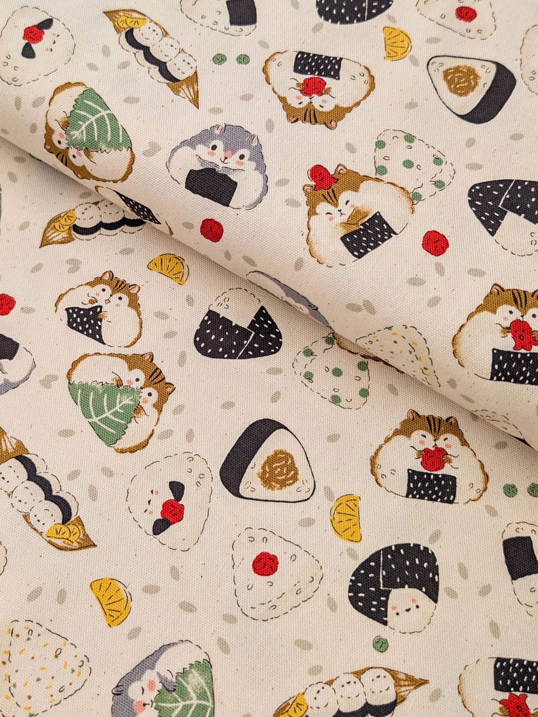 Kokka - Onigiri Hamsters Cotton Oxford Fabric - Beige