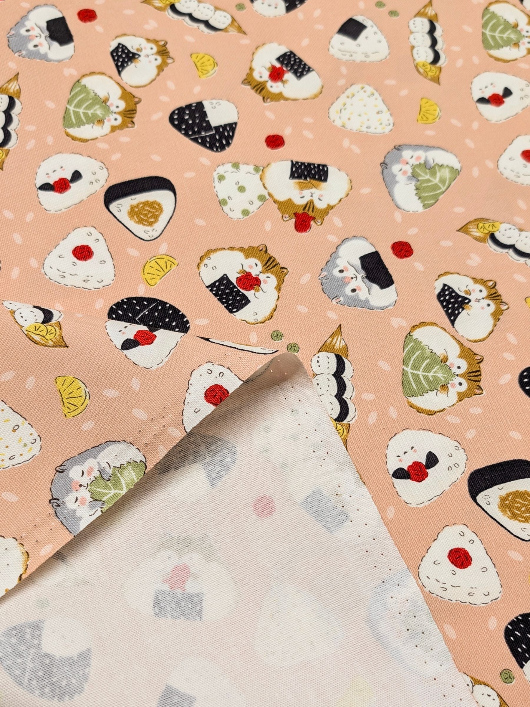 Kokka - Onigiri Hamsters Cotton Oxford Fabric - Pink REMNANT