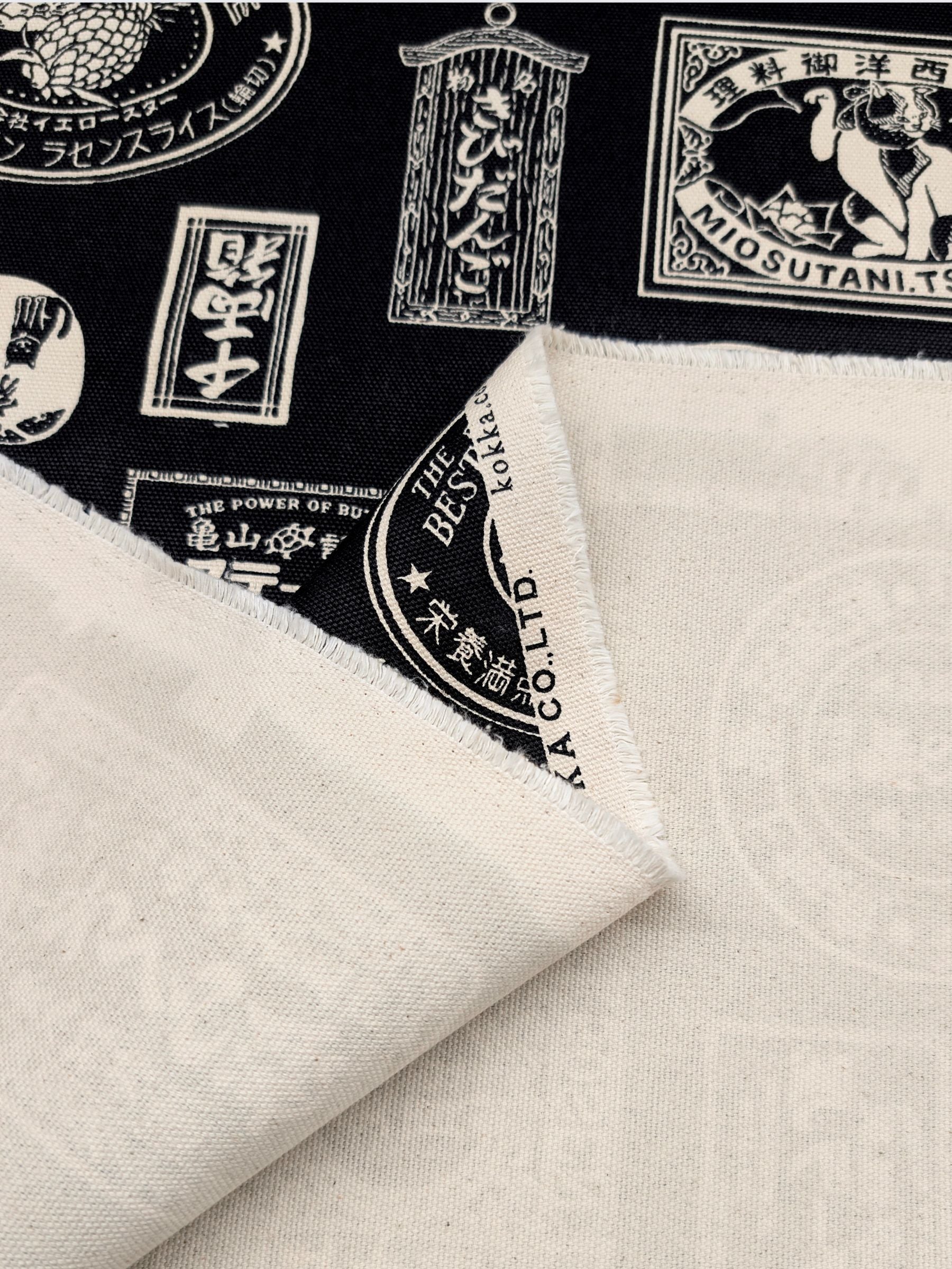 Kokka - Japanese Labels Cotton Duck Canvas Fabric - Black & White