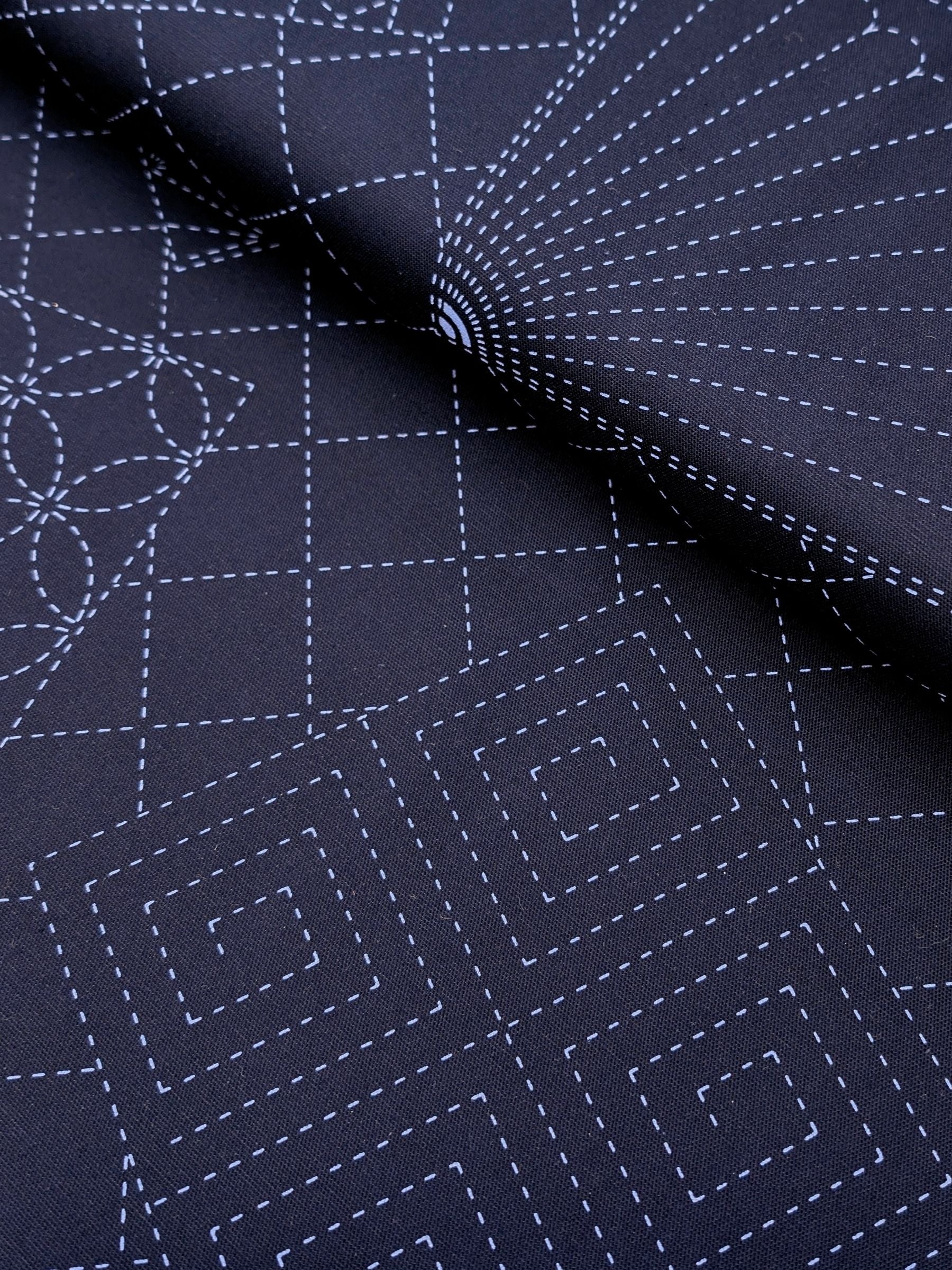 Ayatex - Tumbling Blocks Pre-Printed Sashiko Cotton Fabric Panel- Navy