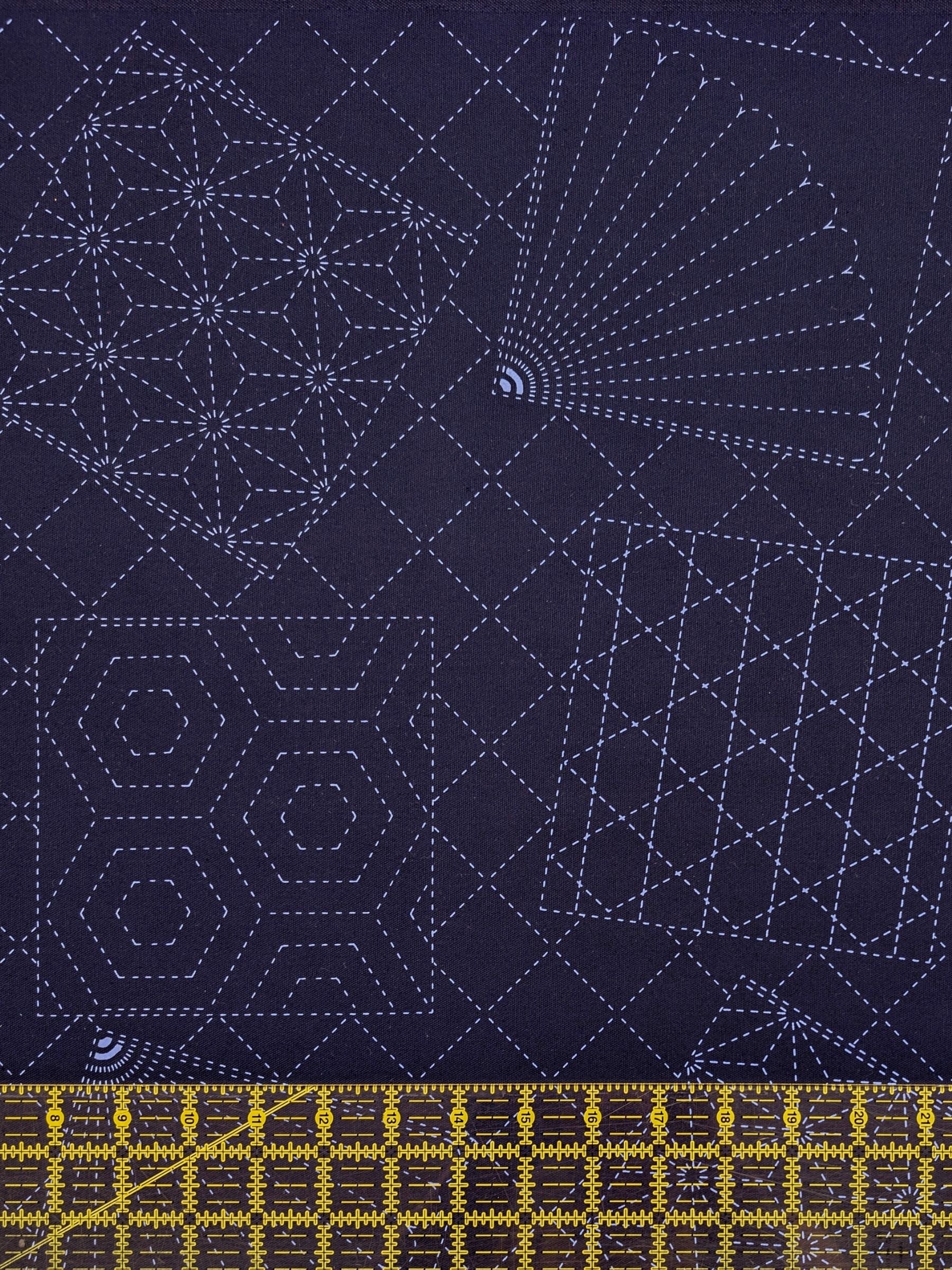 Ayatex - Tumbling Blocks Pre-Printed Sashiko Cotton Fabric Panel- Navy