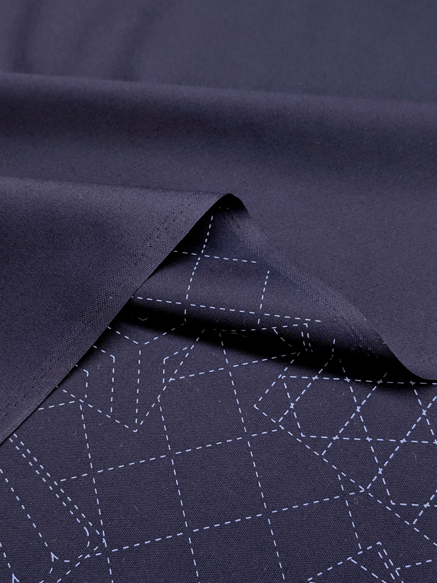 Ayatex - Tumbling Blocks Pre-Printed Sashiko Cotton Fabric Panel- Navy