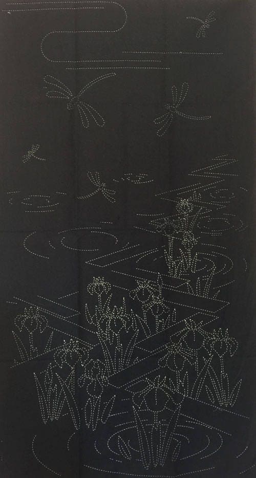 Orimono Imports - Dragonfly and Iris Sashiko Washout Fabric Panel