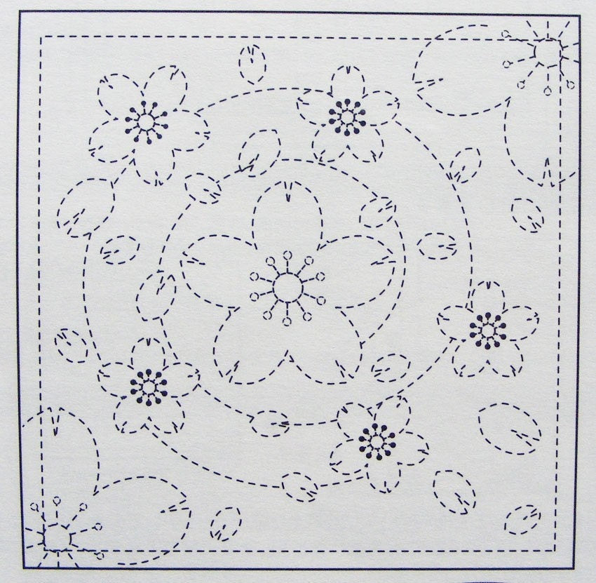 Olympus - Spiraling Sakura Cotton Sashiko Sampler Cloth - Navy