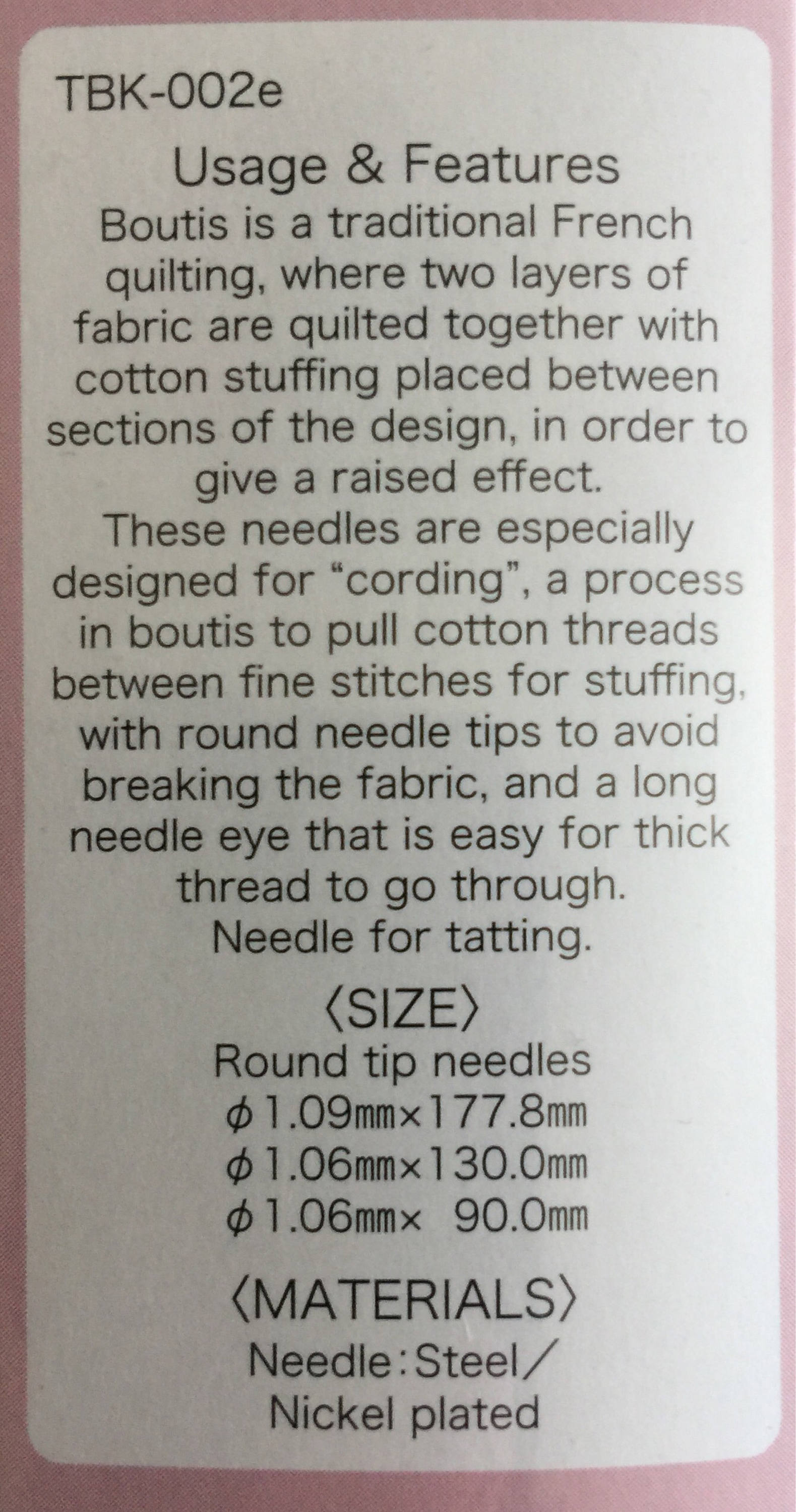 Tulip - Boutis & Trapunto Cording Needles - Long