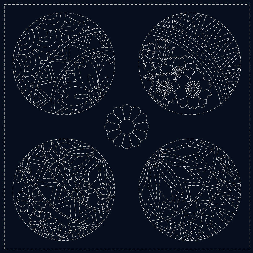 QH Textiles - Temari #4 Cotton Sashiko Fukin Sampler - Navy
