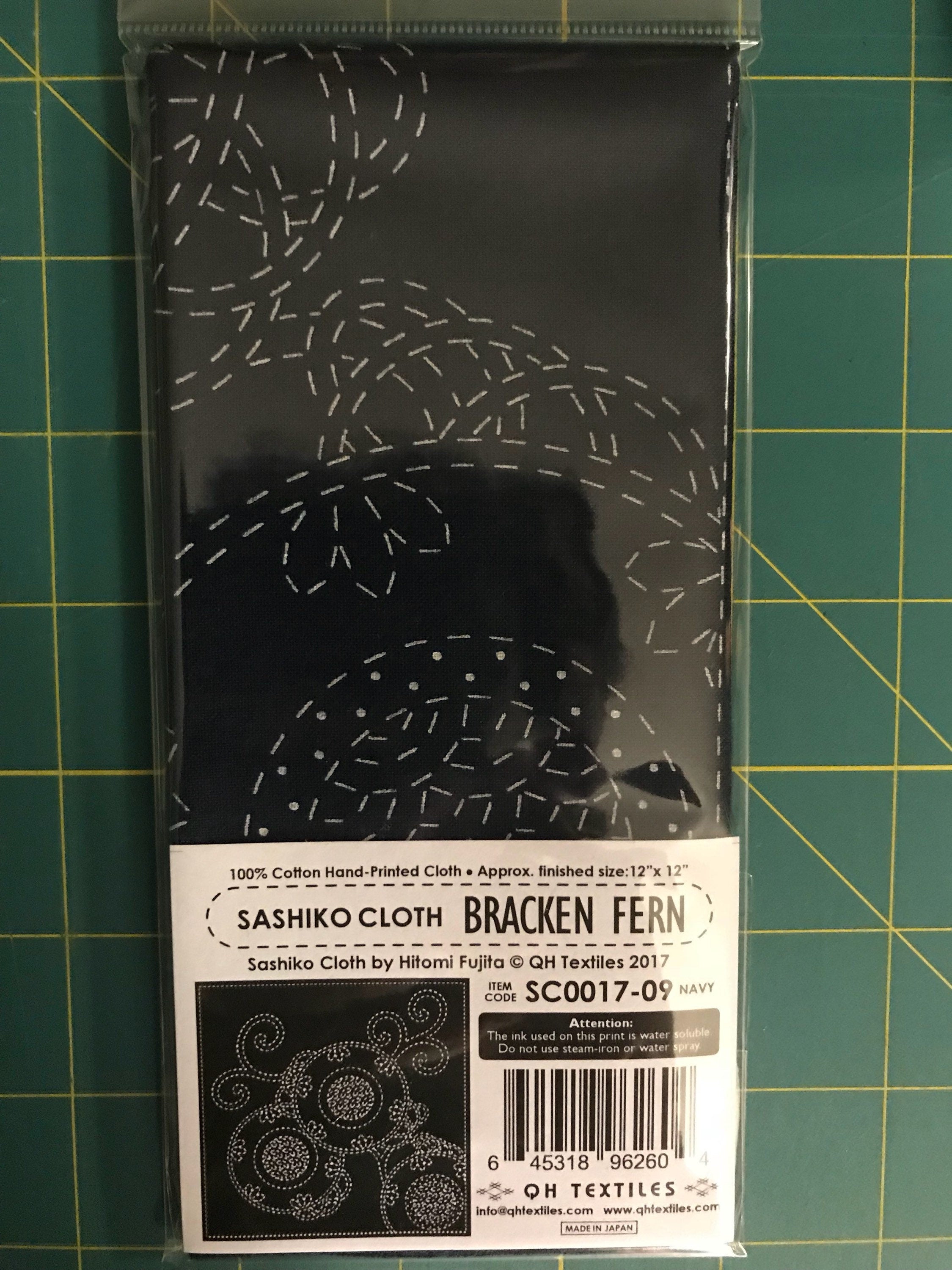 QH Textiles - Bracken Fern #9 Sashiko Cotton Sashiko Fukin Sampler Cloth - Navy