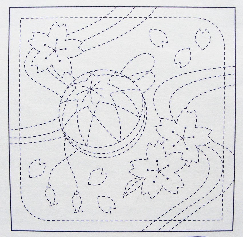 Olympus - Temari and Sakura Cotton Sashiko Sampler Cloth - White