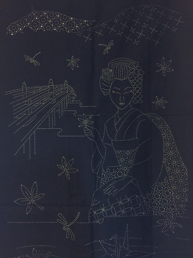 Orimono Imports - SALE Geisha by the River Sashiko Washout Fabric Panel