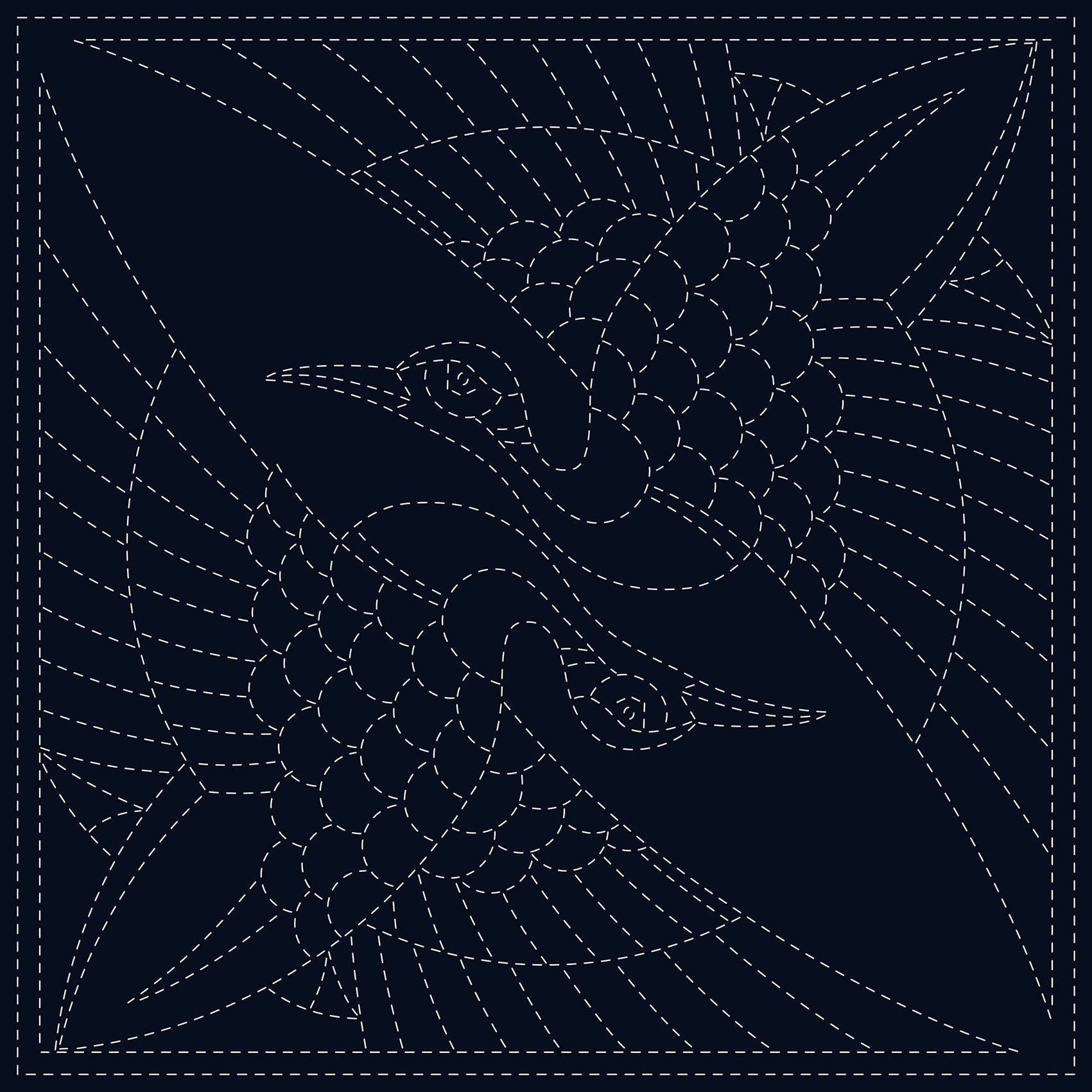 QH Textiles Two Cranes Sashiko Fukin Japanese cotton sashiko sampler fabric NAVY BLUE #14