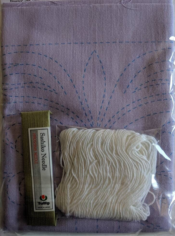 Tulip Sashiko World FRANCE "Eternal Promise" sashiko sampler kit with cotton fabric, thread, and needle from Japan