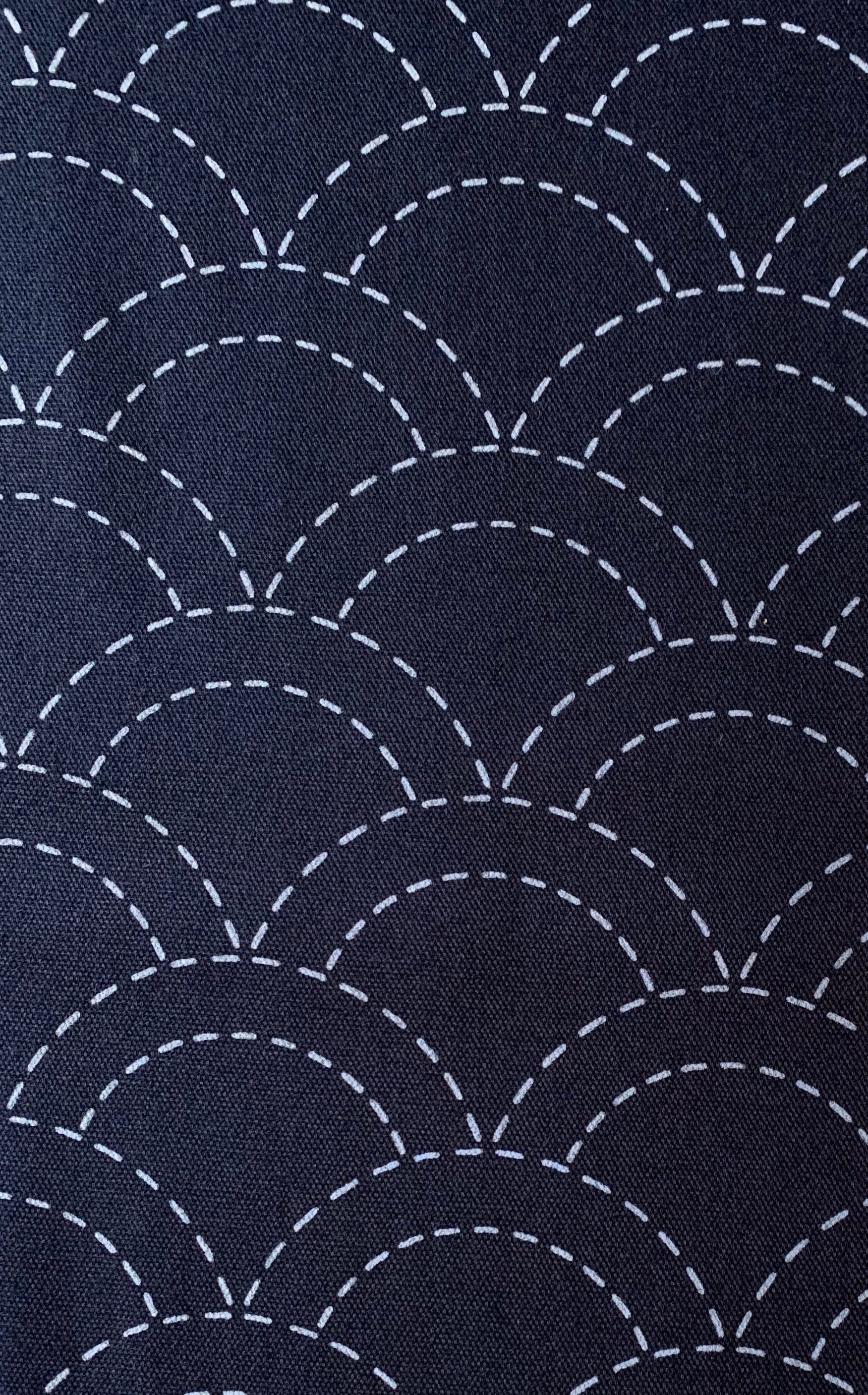 Olympus - Waves Pre-Printed Sashiko Cotton Fabric - Navy