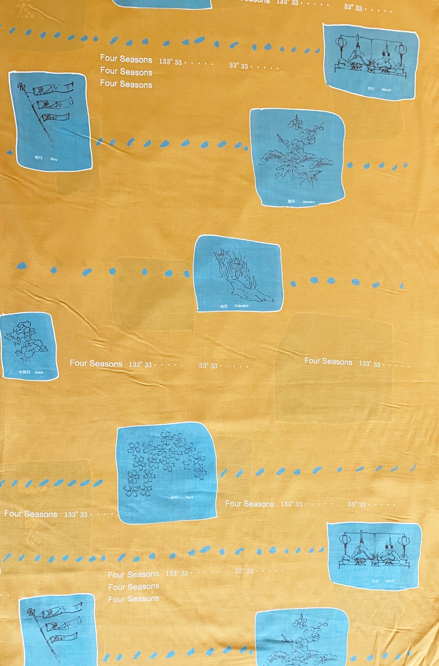 Orimono Imports - SALE Four Seasons by Yoshiko Jinzenji Cotton Fabric - Mustard White and Turquoise