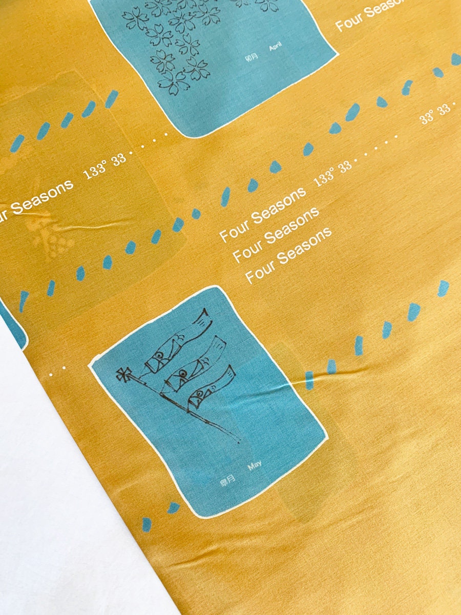 Orimono Imports - SALE Four Seasons by Yoshiko Jinzenji Cotton Fabric - Mustard White and Turquoise