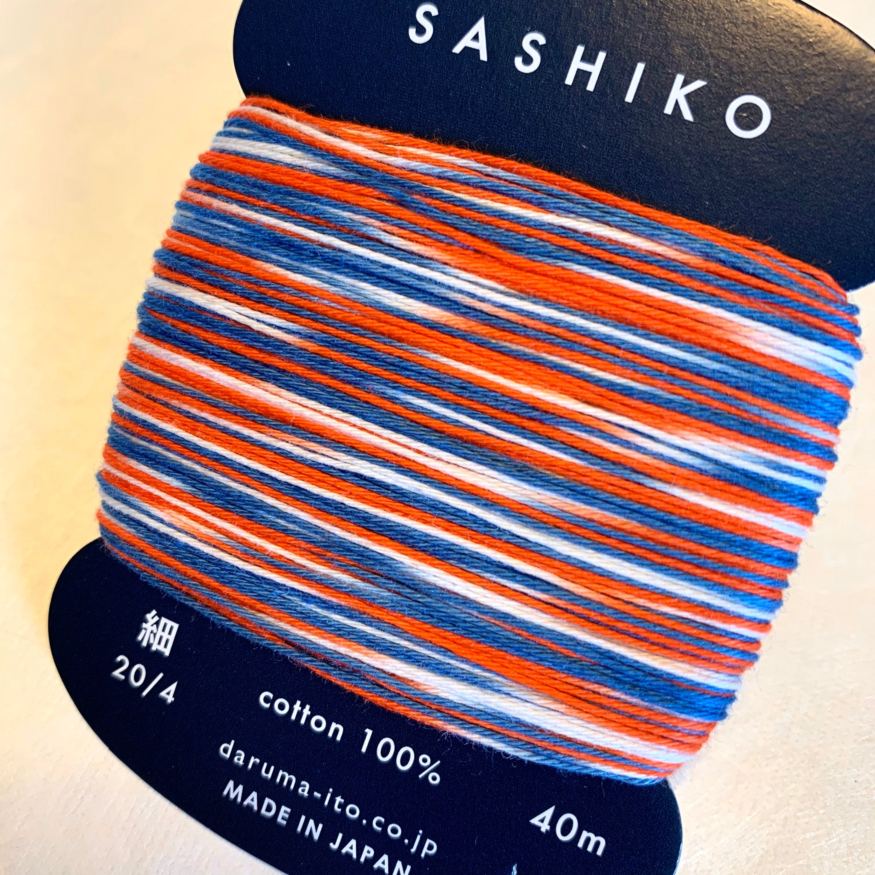 Daruma - Cotton Sashiko Thread 40m Card 20/4 - #401 Variegated Red White and Blue