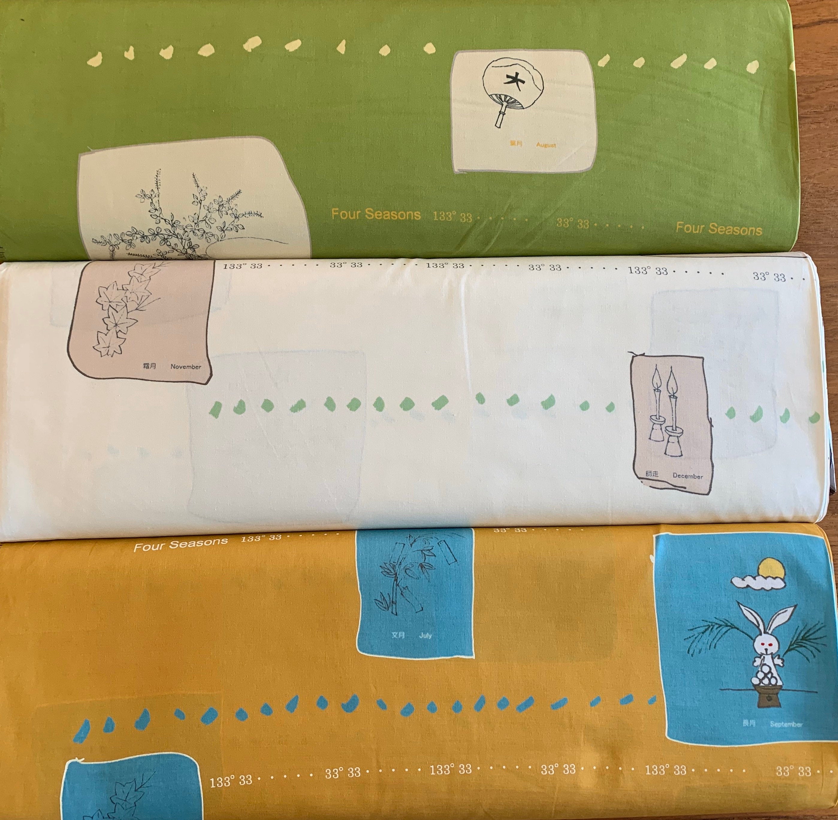 Orimono Imports - SALE Four Seasons by Yoshiko Jinzenji Cotton Fabric - Mustard White and Turquoise