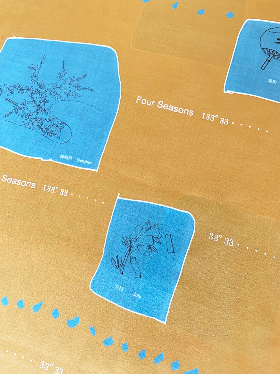 Orimono Imports - SALE Four Seasons by Yoshiko Jinzenji Cotton Fabric - Mustard White and Turquoise