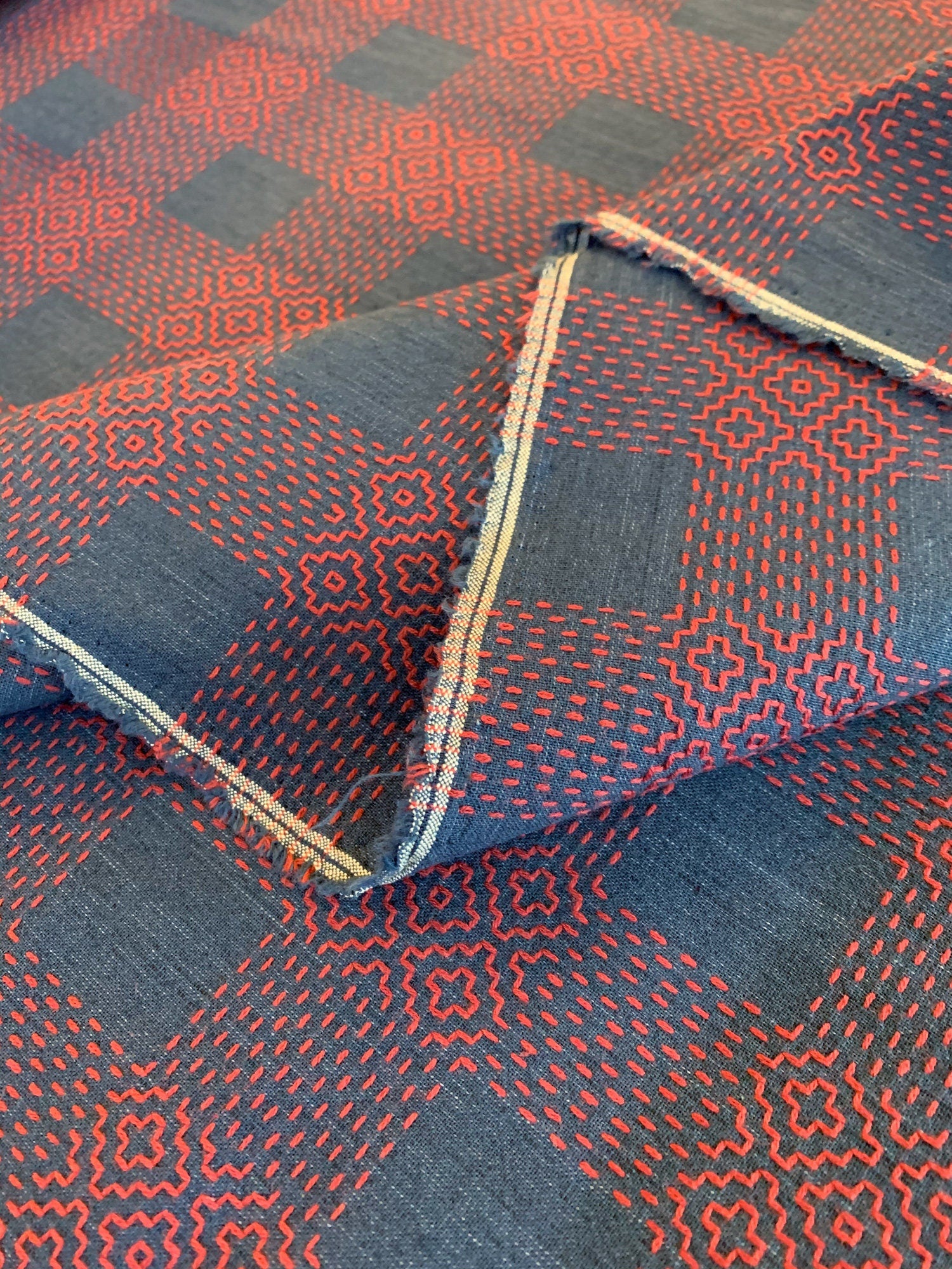 Olympus Sashiko fabric navy blue red Sakizomemomen S256E