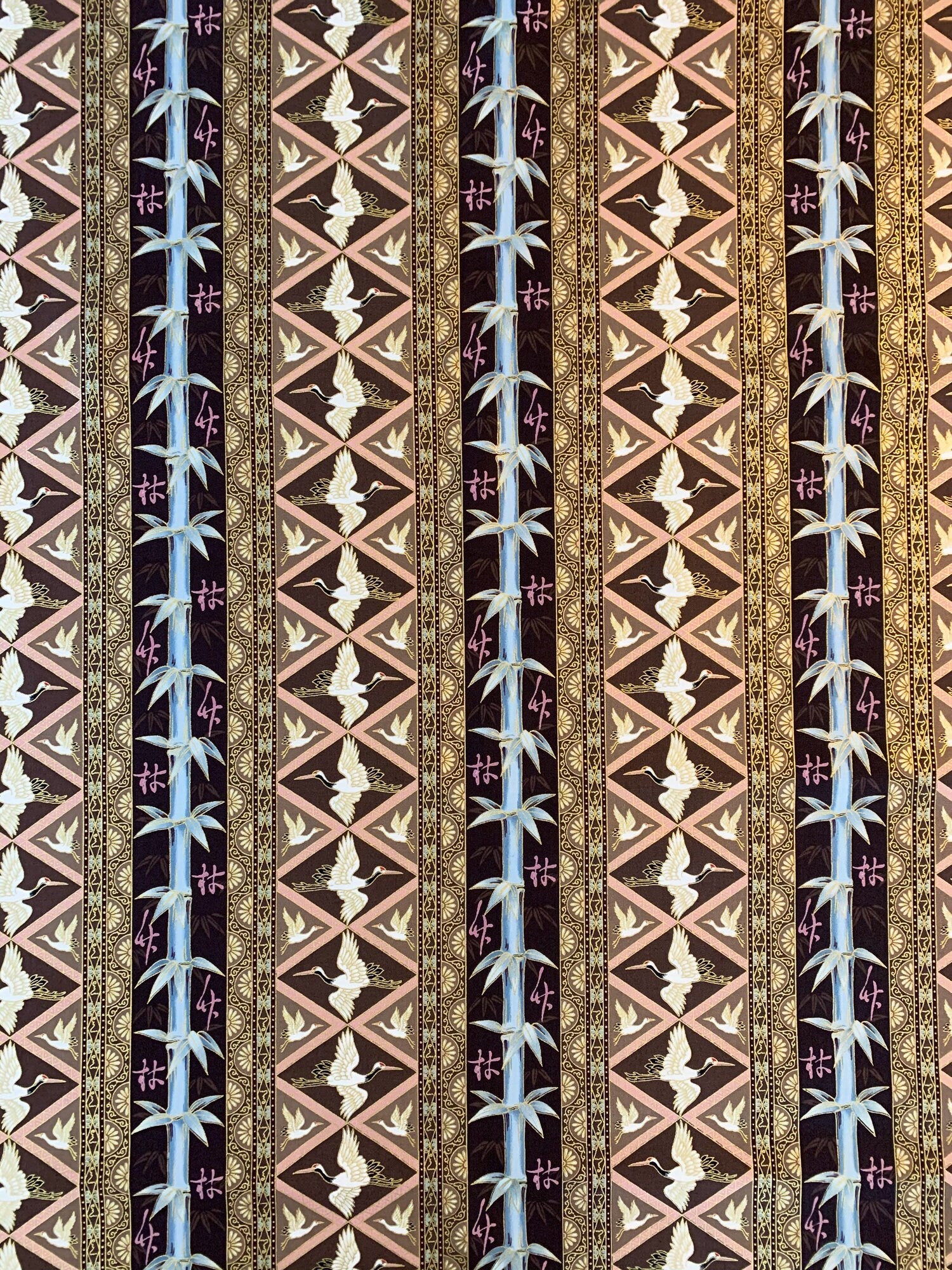 QH Textiles - SALE Diamond Cranes in Hanabi - Brown Pink Gold