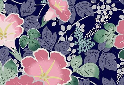 Quilt Gate Hyakka Ryoran Shiki collection HR3140-11 D blue