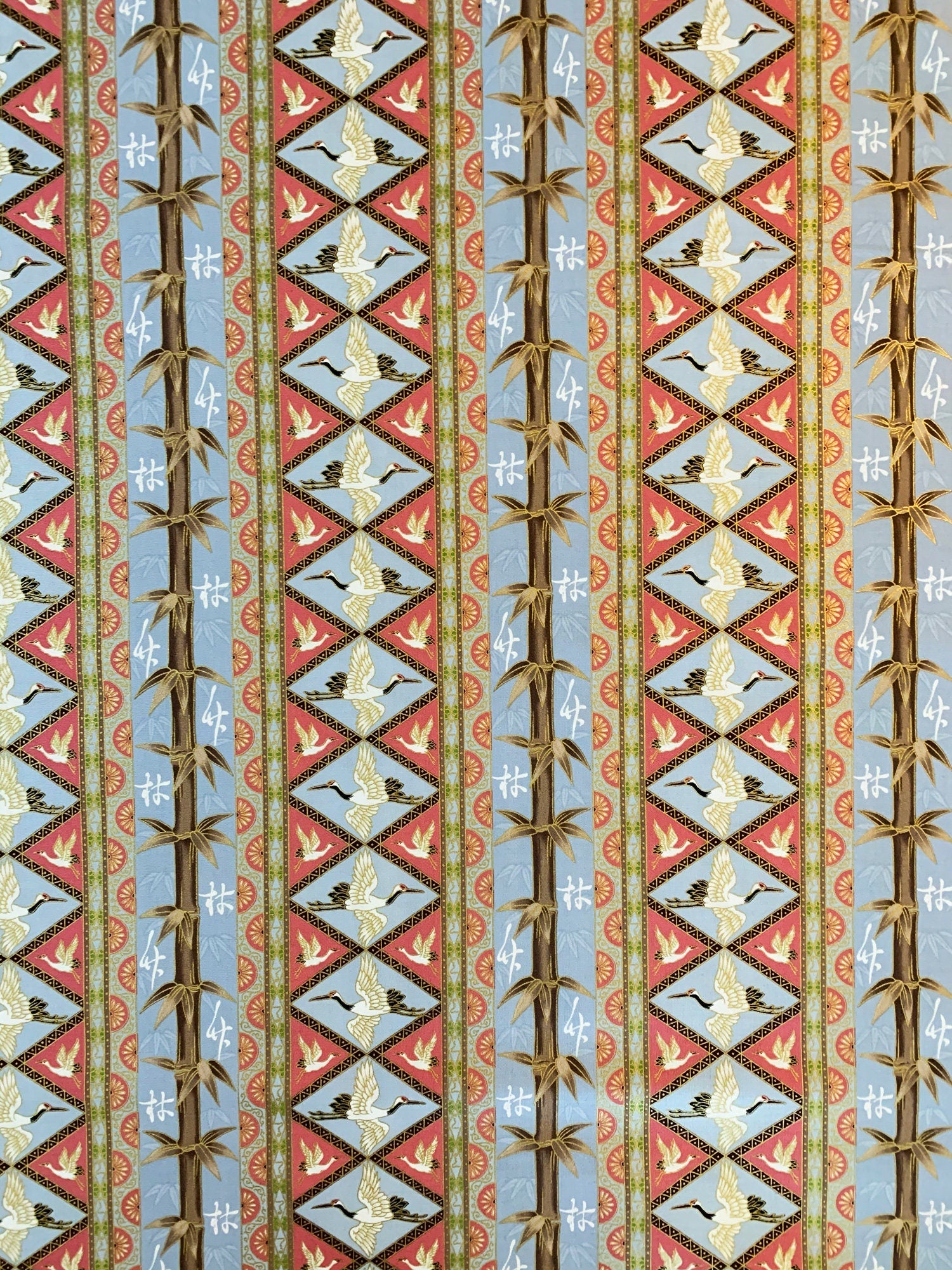 QH Textiles - SALE Diamond Cranes in Hanabi - Blue Pink Gold