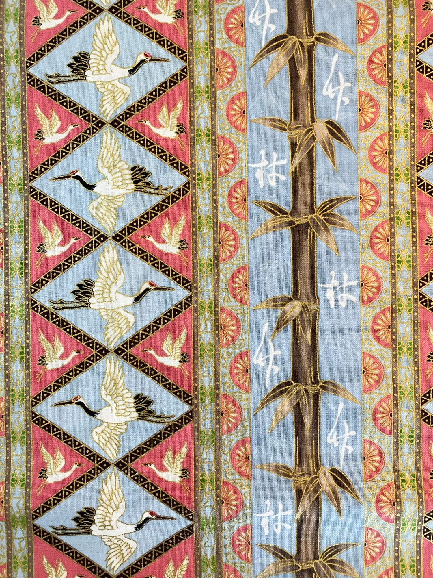 QH Textiles - SALE Diamond Cranes in Hanabi - Blue Pink Gold