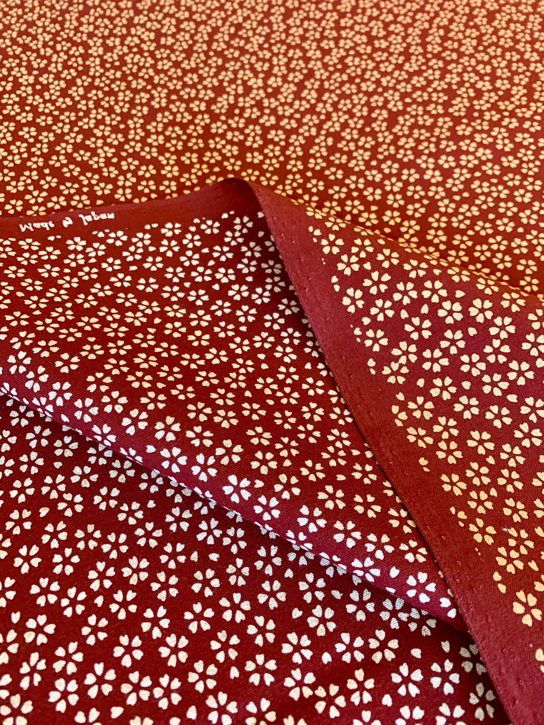 REMNANT Sakura Cherry Blossom Sevenberry Japanese cotton fabric 88222-1-4 wine red and beige