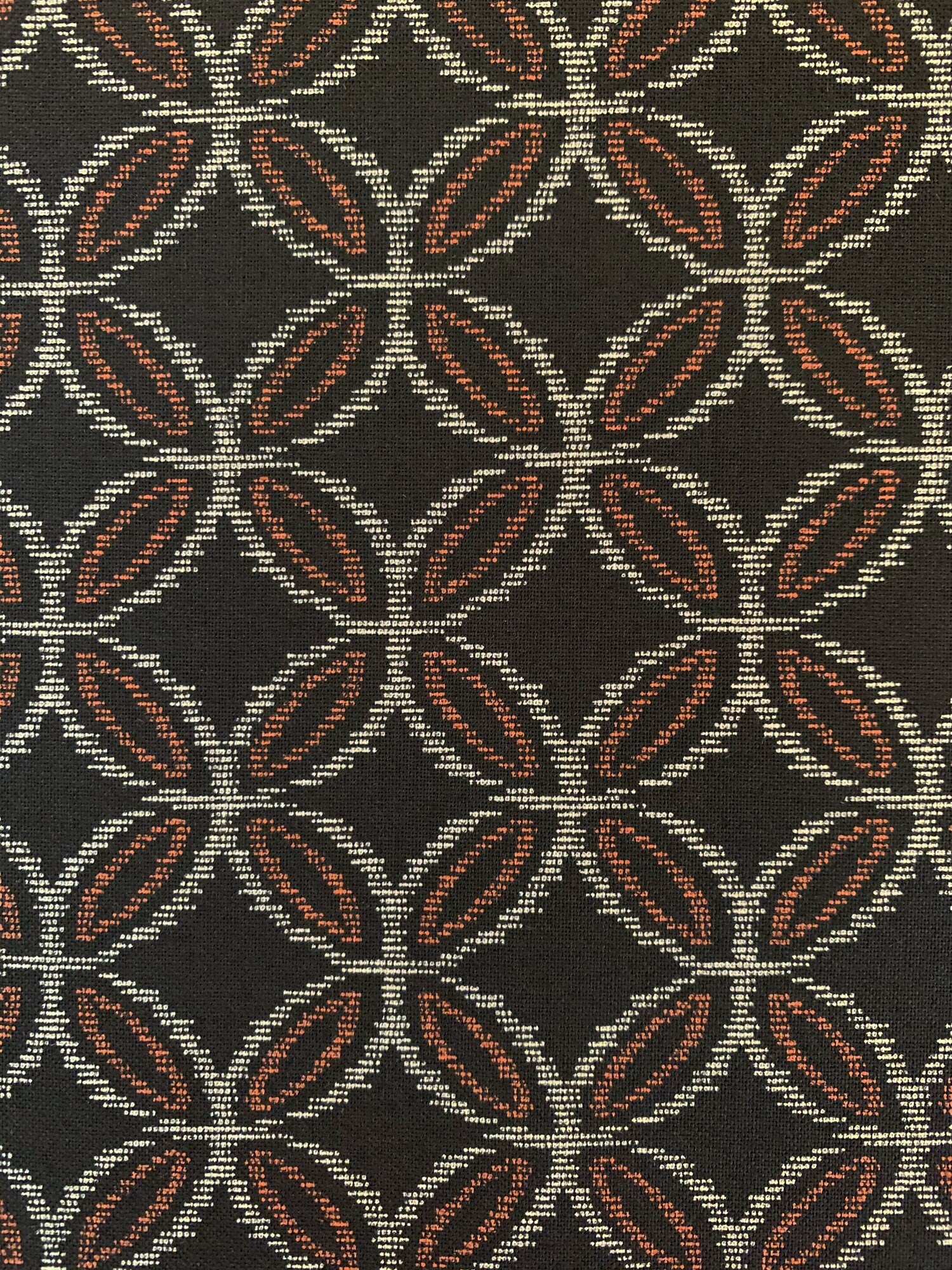 Sevenberry printed Ikat kasuri shippou circles Japanese cotton fabric 88229-2-3 black orange