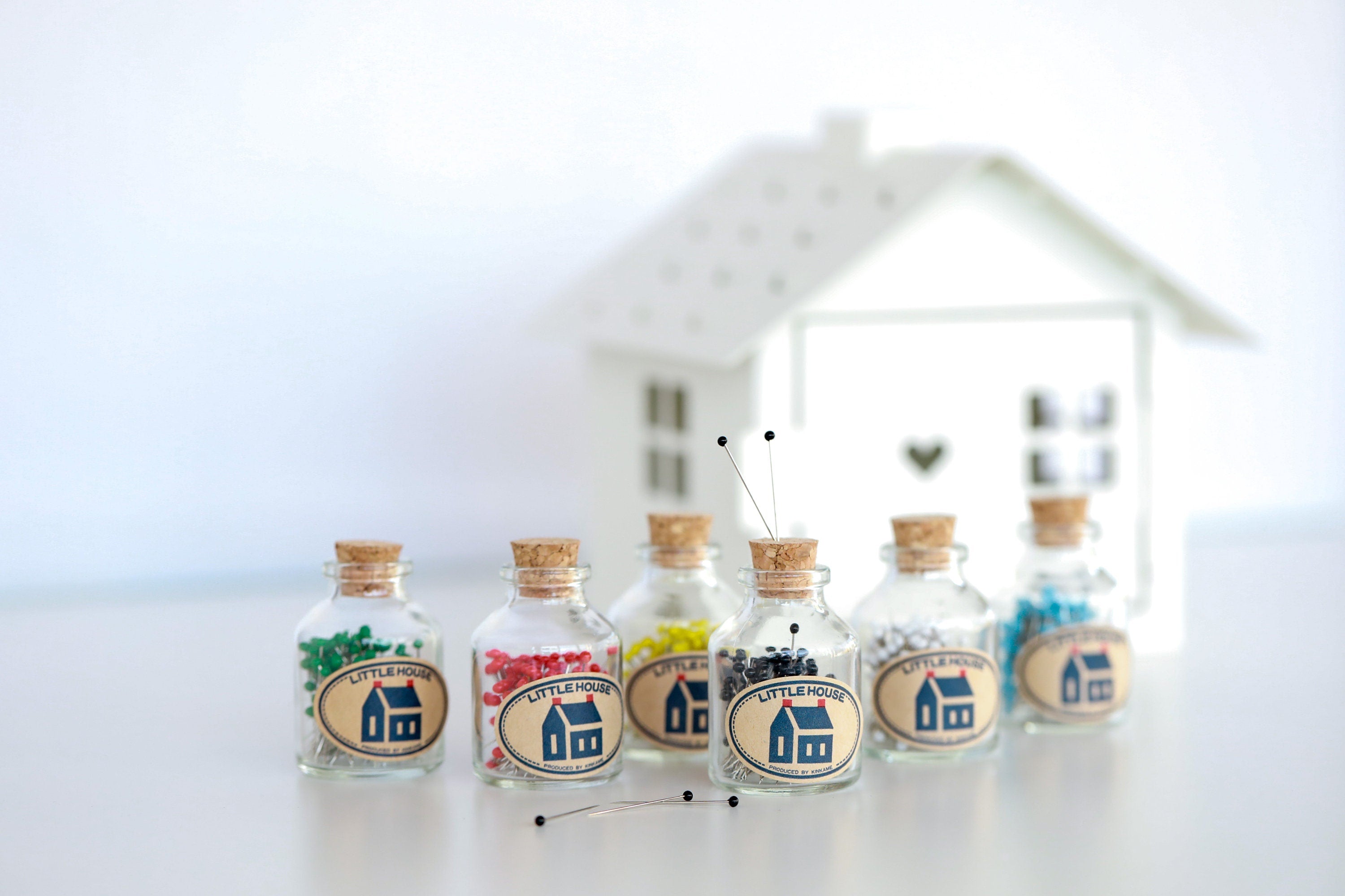 Little House - Glass Head Pins in Jar