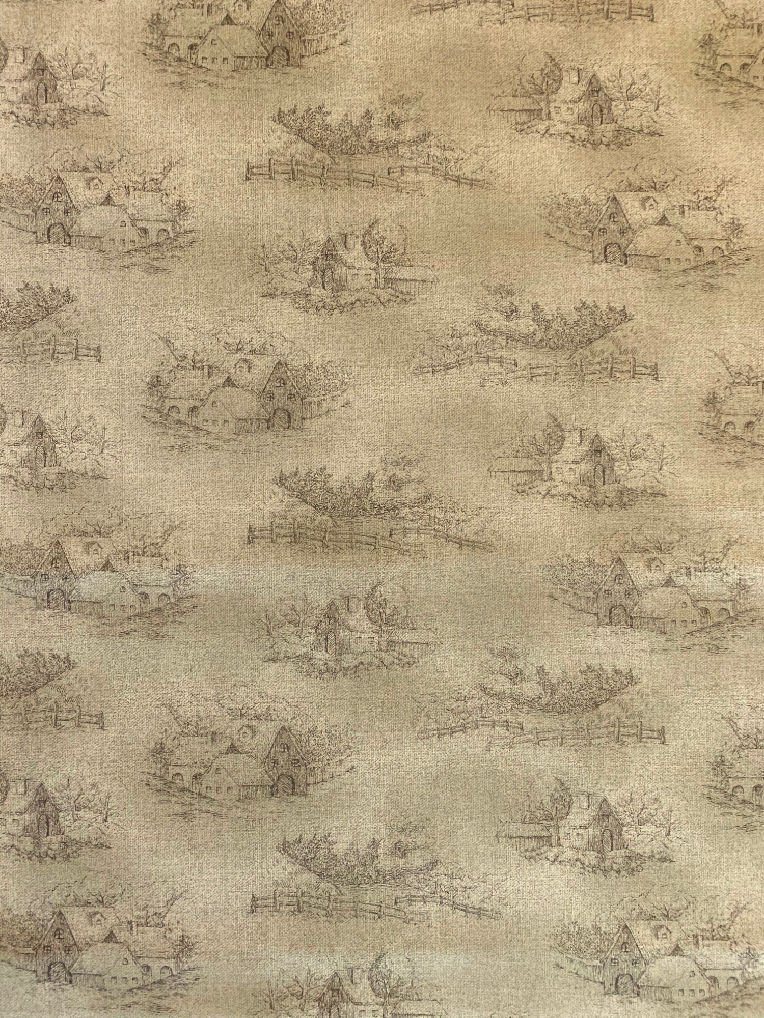 Junko Matsuda Cottages cotton taupe print Japanese cotton fabric 10-0005-3D sage green