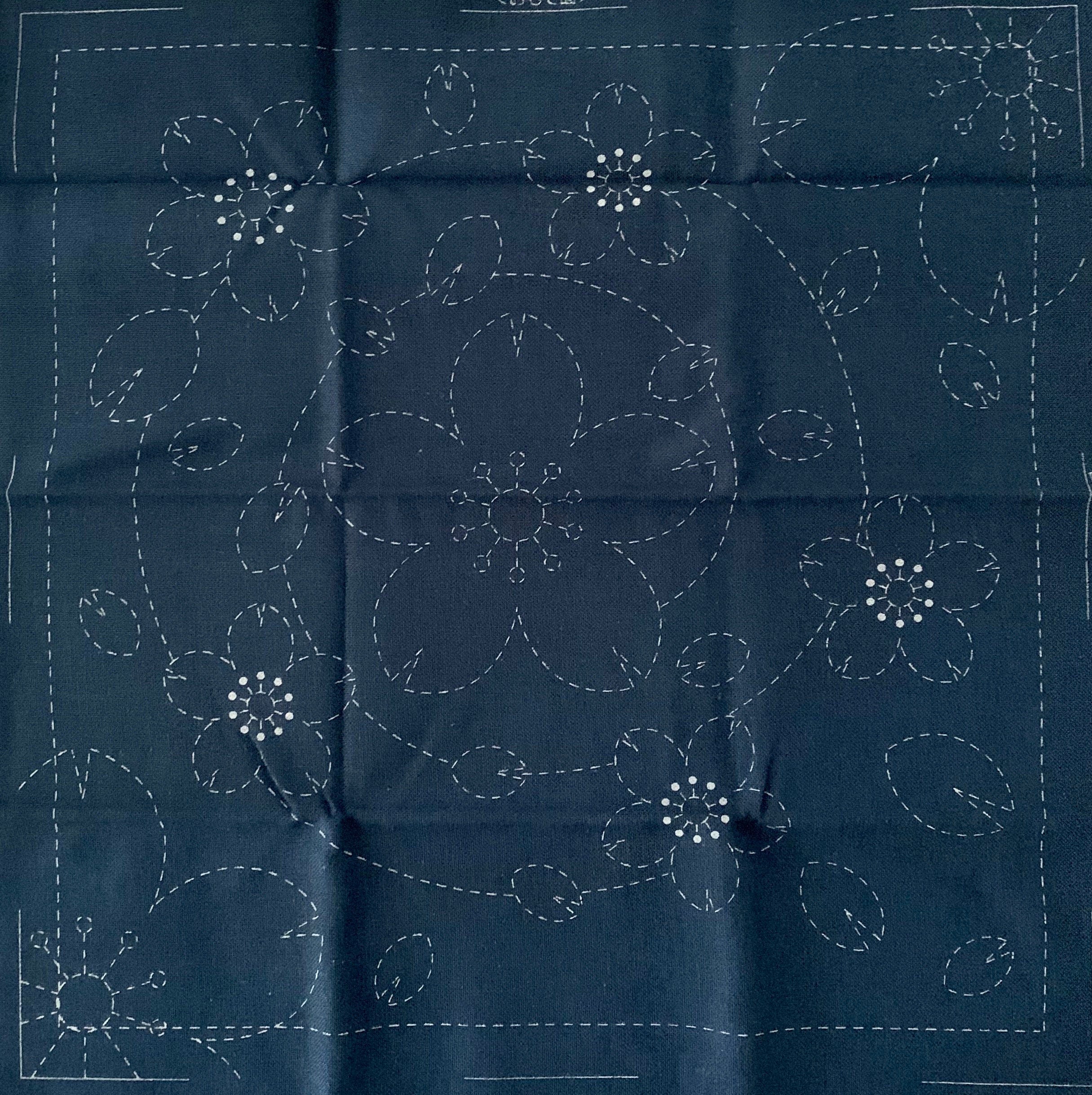 Olympus - Spiraling Sakura Cotton Sashiko Sampler Cloth - Navy