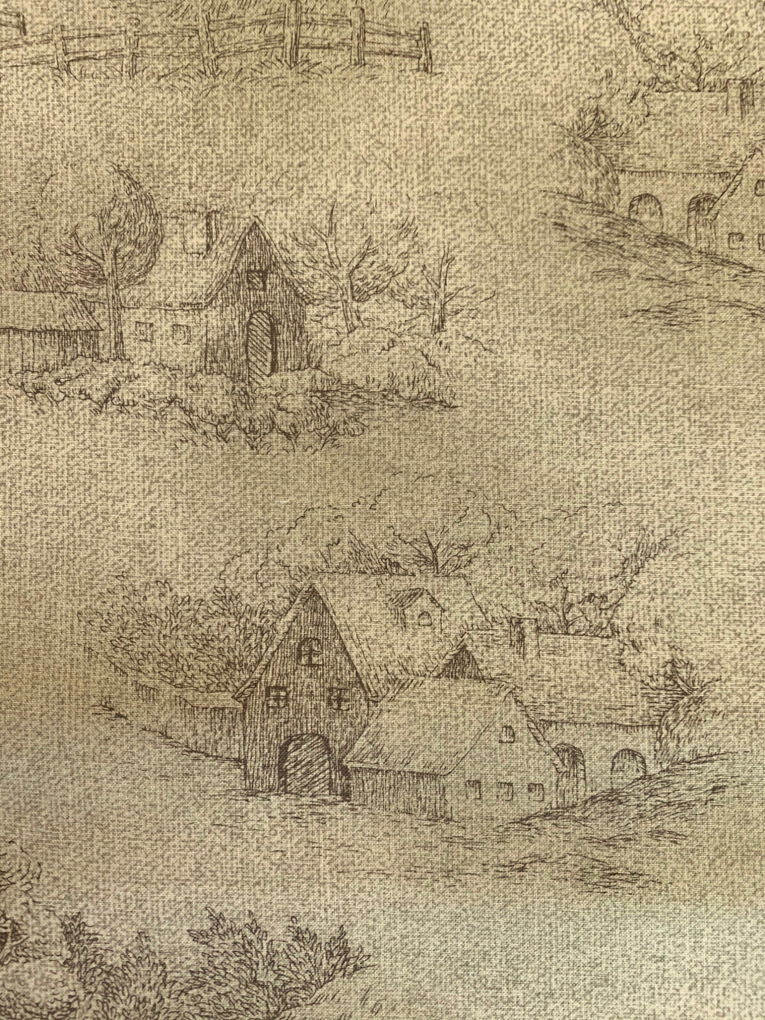 Junko Matsuda Cottages cotton taupe print Japanese cotton fabric 10-0005-3D sage green