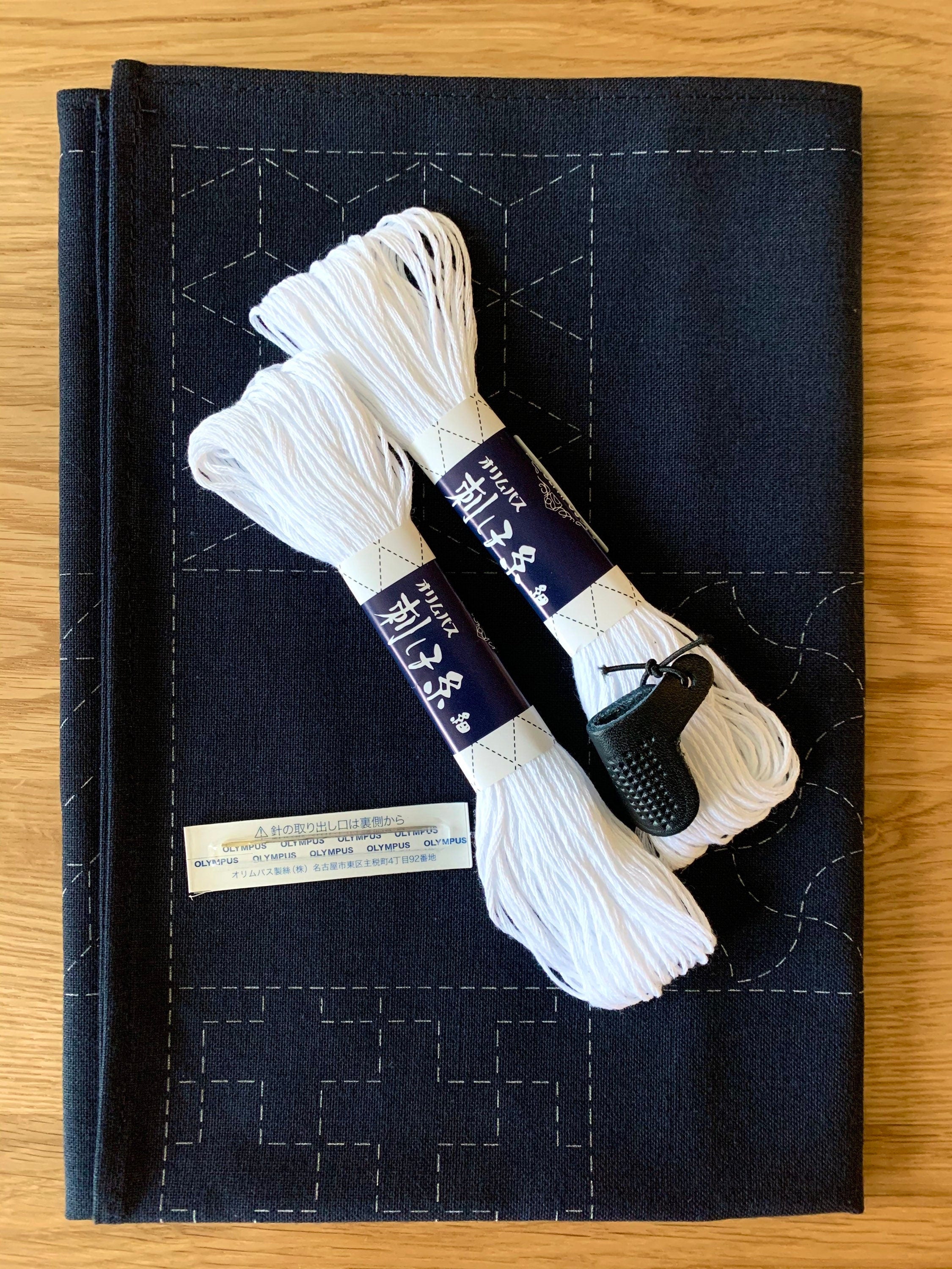Olympus Japanese sashiko sampler preprinted navy blue cotton fabric kit with thread SK-290