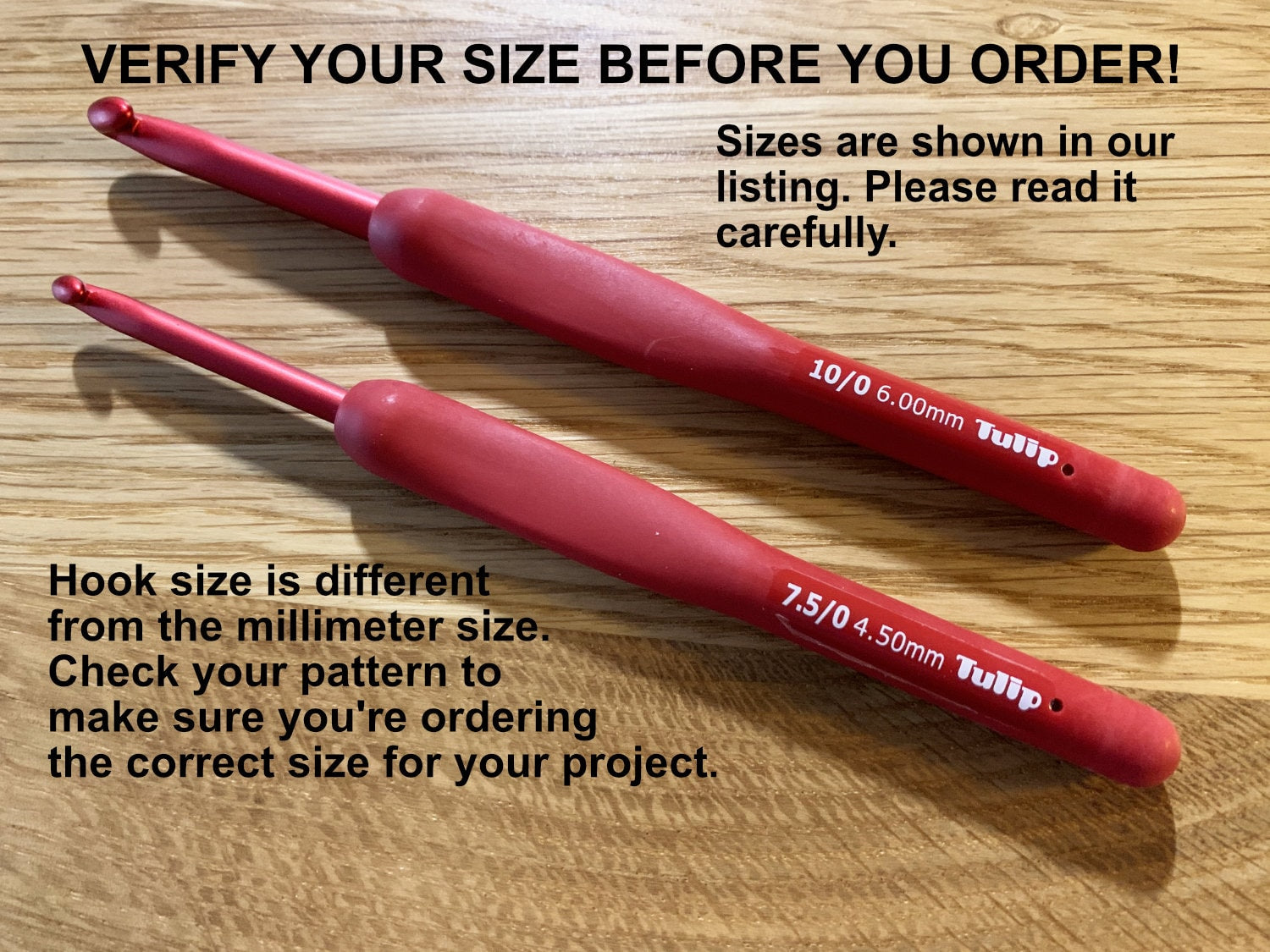 Tulip - "Etimo" Red Crochet Hook with Cushion Grip - Various Sizes