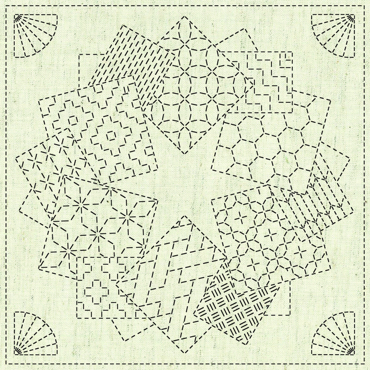 QH Textiles - Kaza-Guruma 1 Sashiko Fukin Cotton Sampler Cloth - Beige Greige