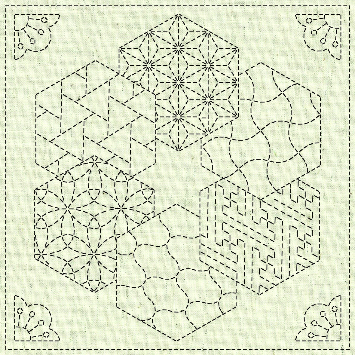 QH Textiles - Kaza-Guruma 2 Cotton Sashiko Fukin Sampler Cloth - Beige Greige