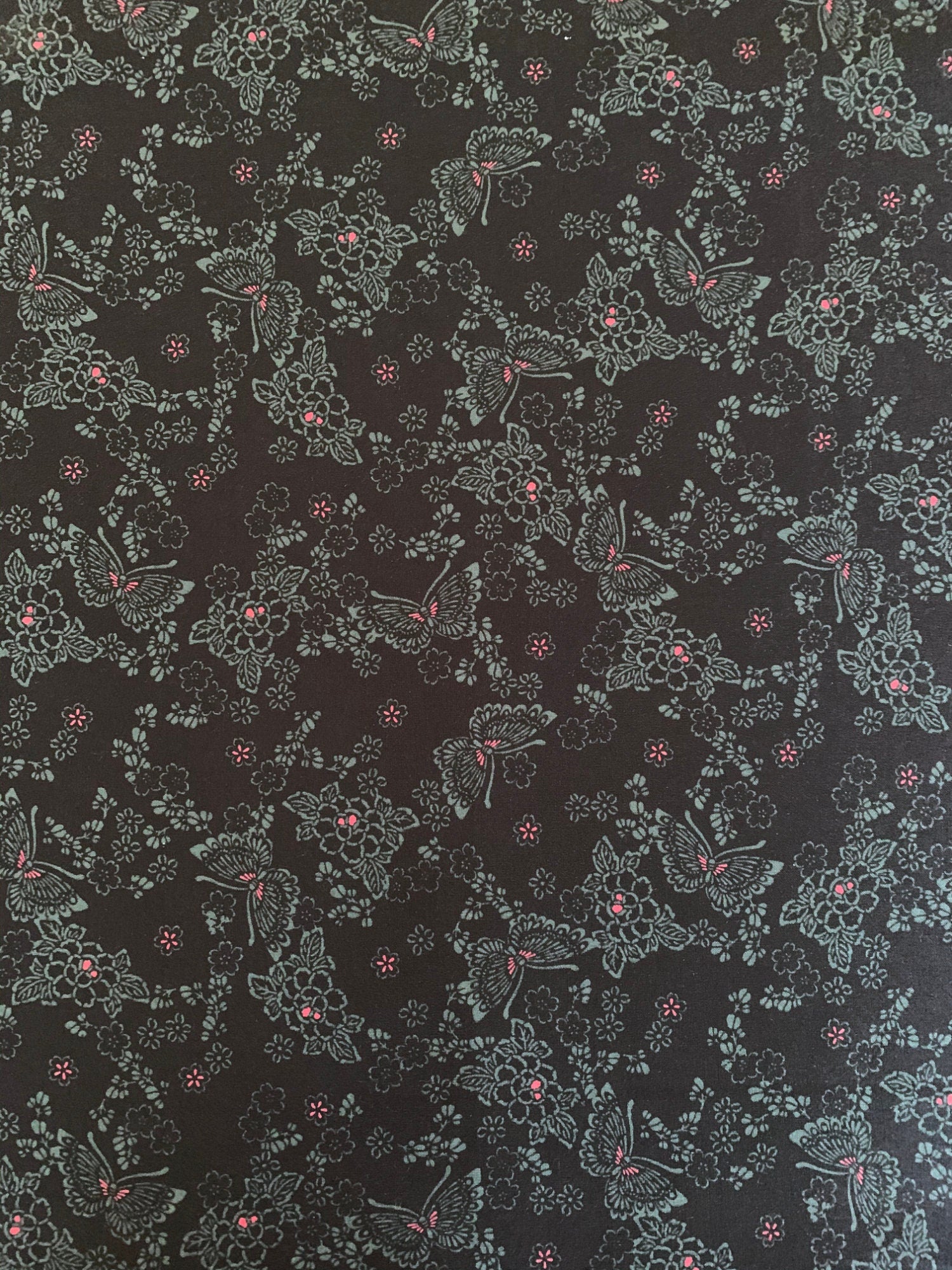 Kojima - SALE Style Butterflies Cotton Fabric - Black Green Red