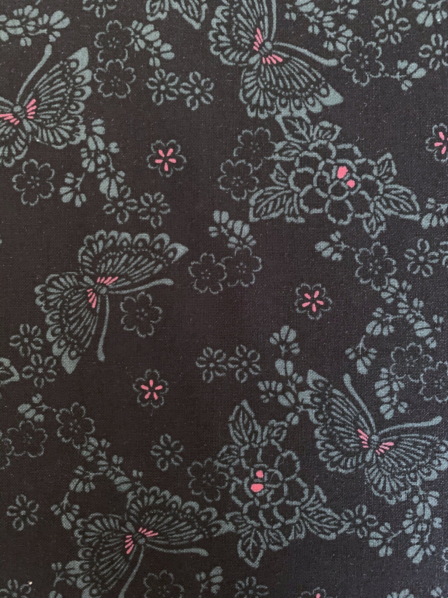 Kojima - SALE Style Butterflies Cotton Fabric - Black Green Red